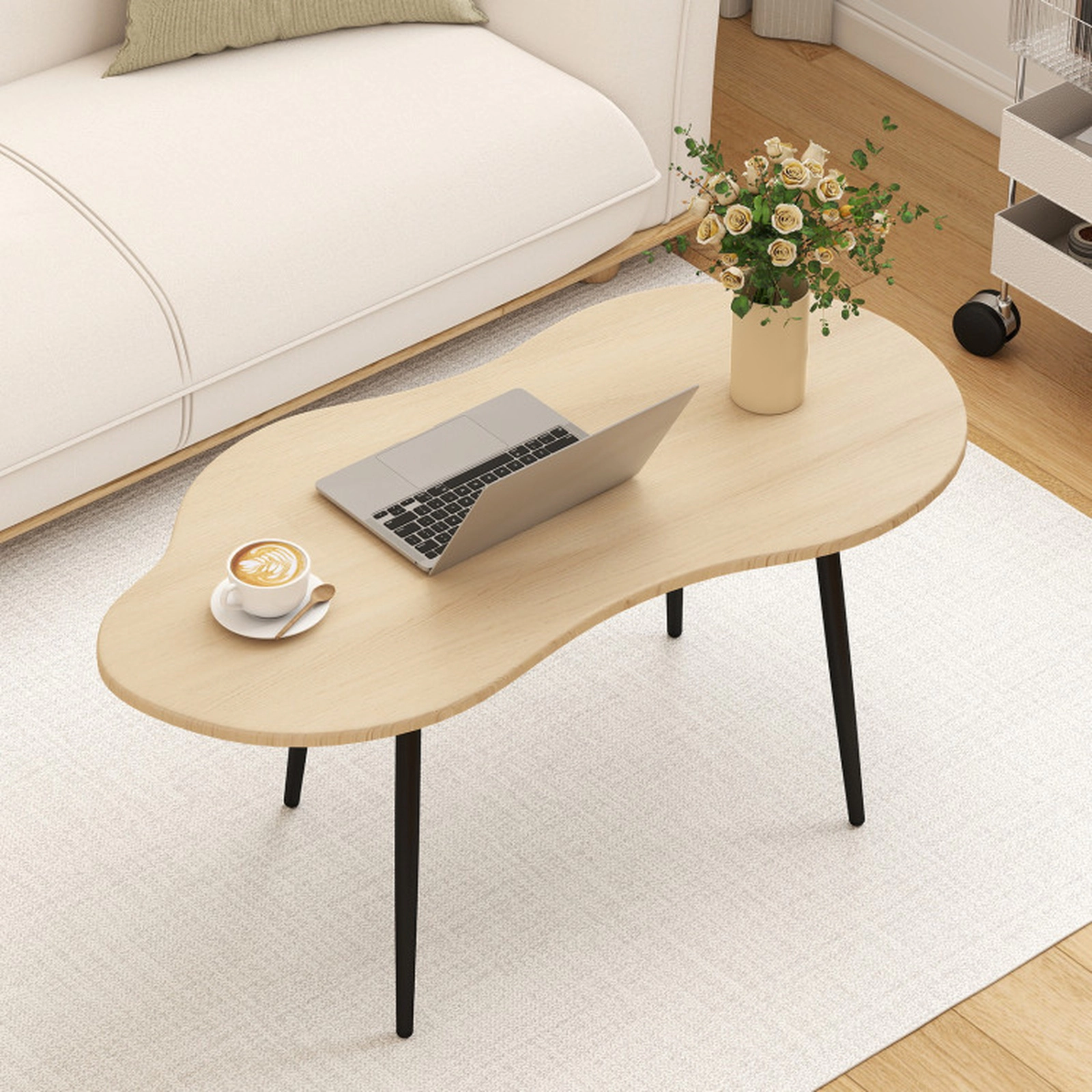 SUGIFT Cloud Shape Irregular Coffee Table 110-lb Capacity Natural