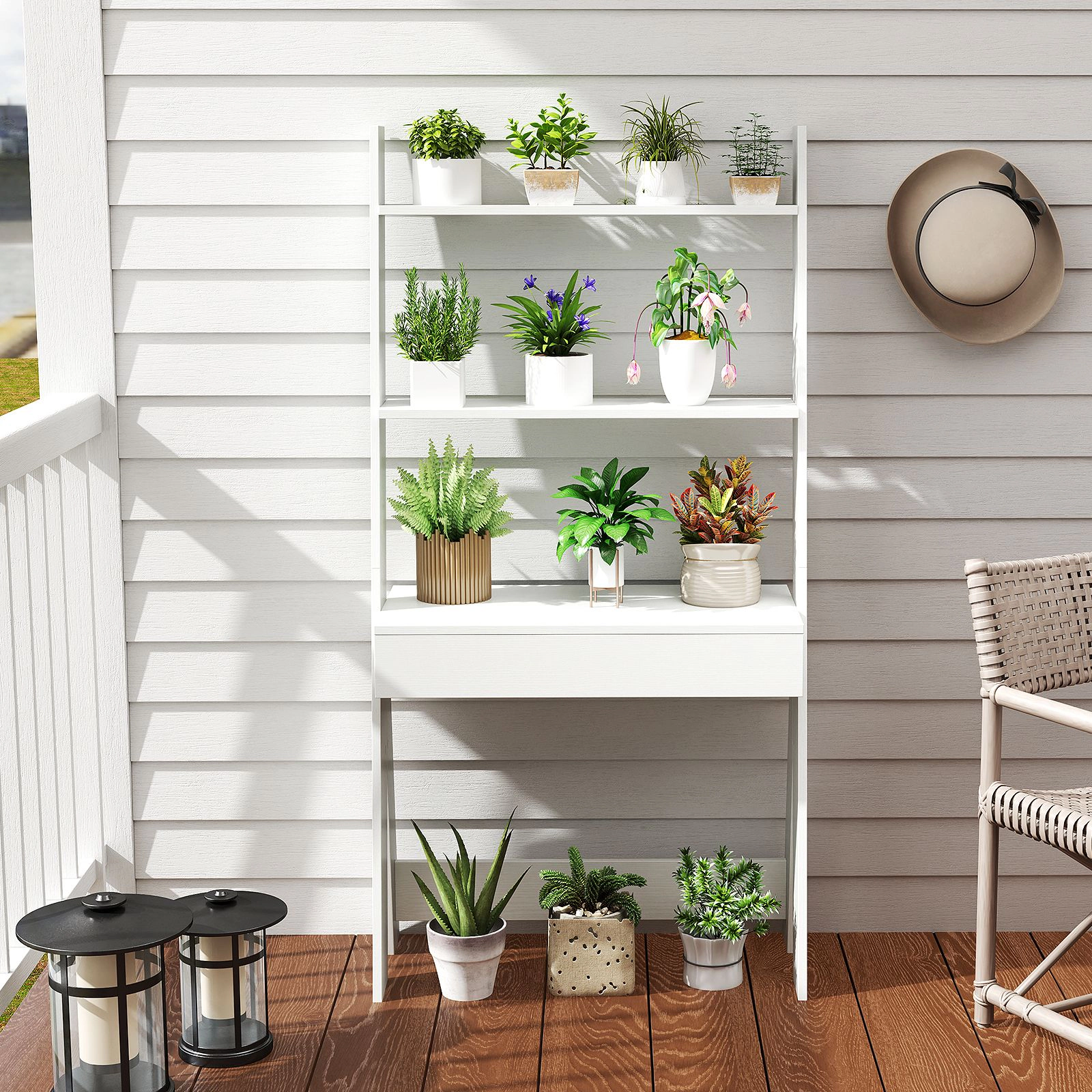 SlickBlue Modern Ladder Writing Desk with Storage Shelves