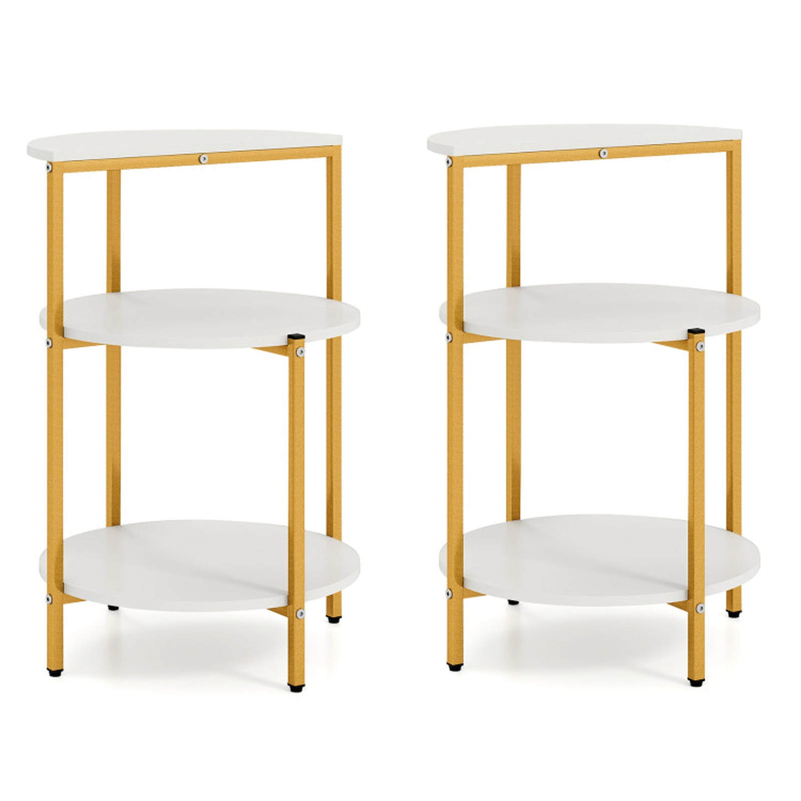 SUGIFT 2 Piece Round Engineered Wood Metal Frame 3 Tier Storage End Table Set White