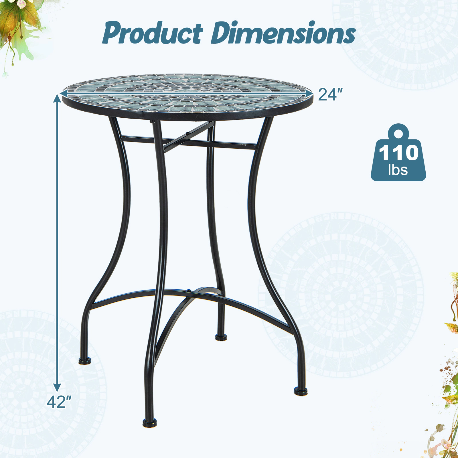 SUGIFT 24-In Round Patio Bistro Table with Ceramic Tile and Concrete Tabletop 110-Lb Capacity Blue