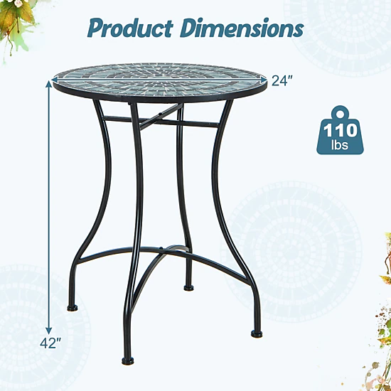 SUGIFT 24-In Round Patio Bistro Table with Ceramic Tile and Concrete Tabletop 110-Lb Capacity Blue