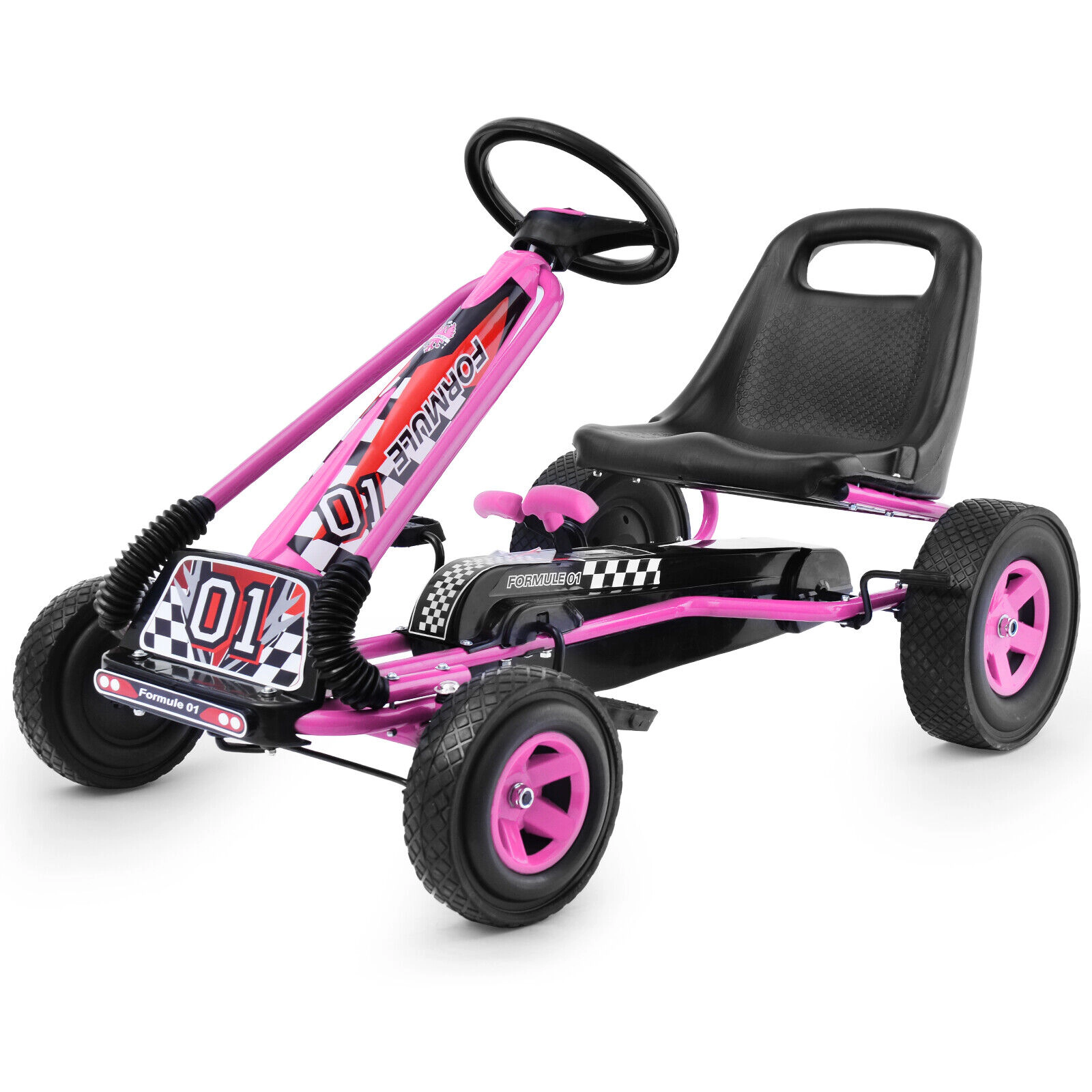 SUGIFT 4-Wheel Kids Ride On Pedal Powered Go Kart Racer Car 66-lb Capacity Ages 3+ Pink 39.8 x 24 x 24.5 in Frame