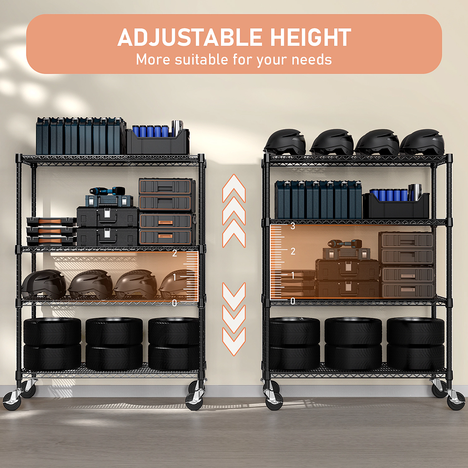 Flynama 4 Tier Black Industrial Metal Shelving 2640 lbs 53.1W x 23.6D x 73.6H in Adjustable Heavy Duty Storage Unit