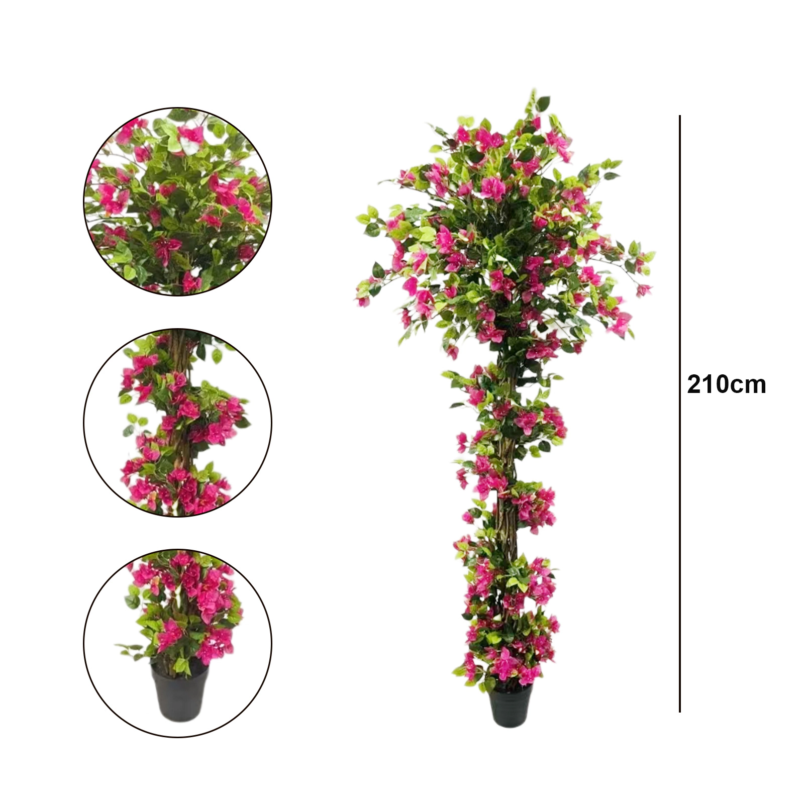 83in Artificial Bougainvillea Tree with Flowers, Realistic Faux Blooming Tree in Pot, Silk Flower Fake Plant