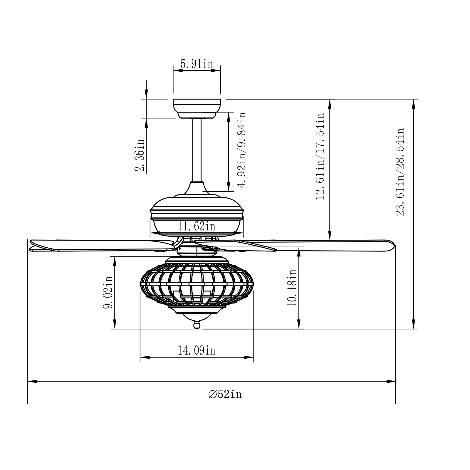 SUGIFT Silver Ceiling Fan with 5 Wooden Blades and Remote Control 52-in Dia 3 Wind Speeds 8H Timer