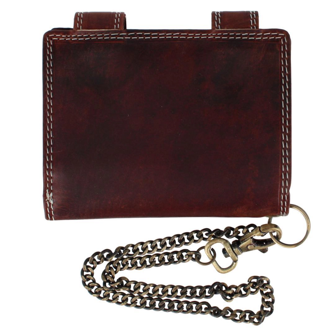 CTM Men's Leather American Flag Bifold Chain Wallet with Snap Closure