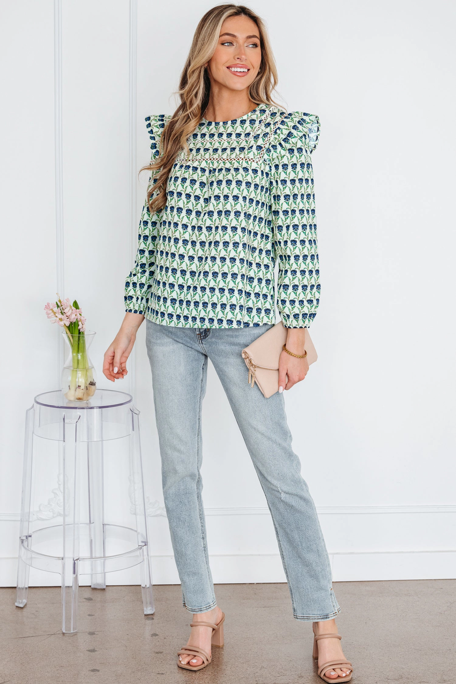 Threaded Pear Women's Amalia Long Sleeve Blouse Top