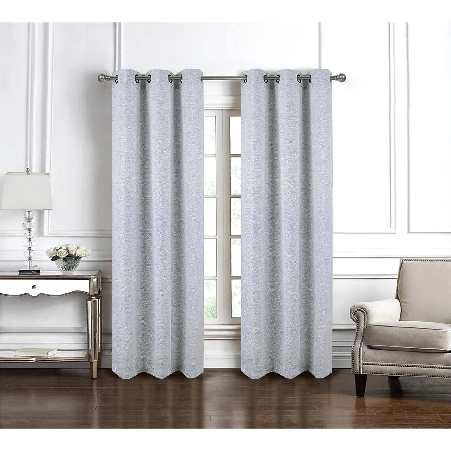 RT Designer Collection Wilton Jacquard Grommet Luxurious Modern Design Curtain Panel 54" x 84" Silver