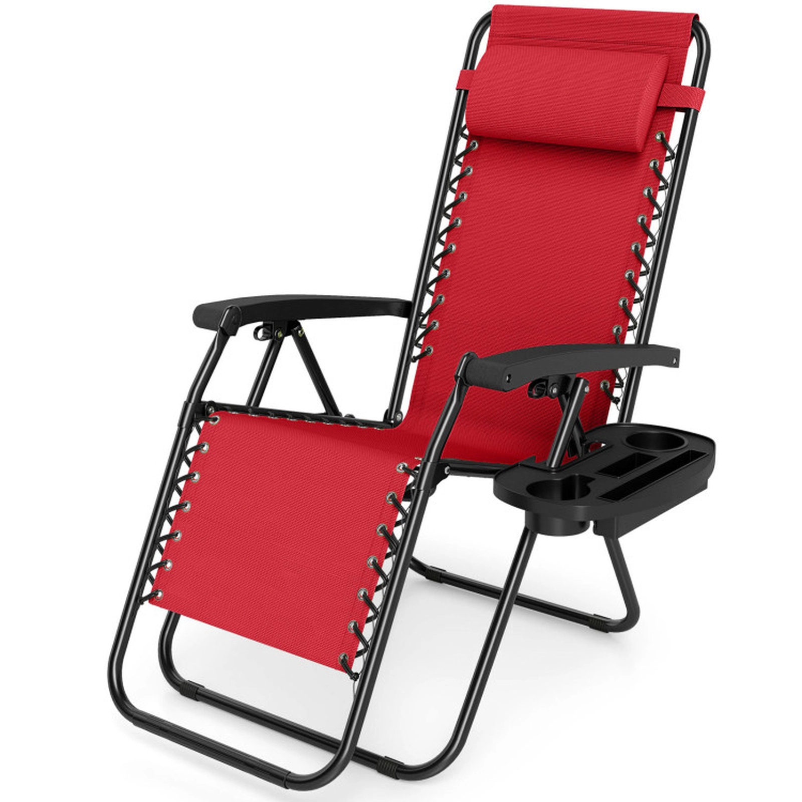 SUGIFT Set of 2 Red Steel Zero Gravity Recliners, 160° Recline, Cup Holder Tray, 250-Lb Capacity
