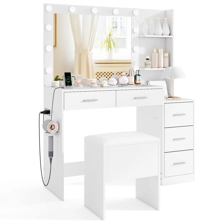 Hivvago Makeup Table And Stool Set With Hair Dryer Stand-White