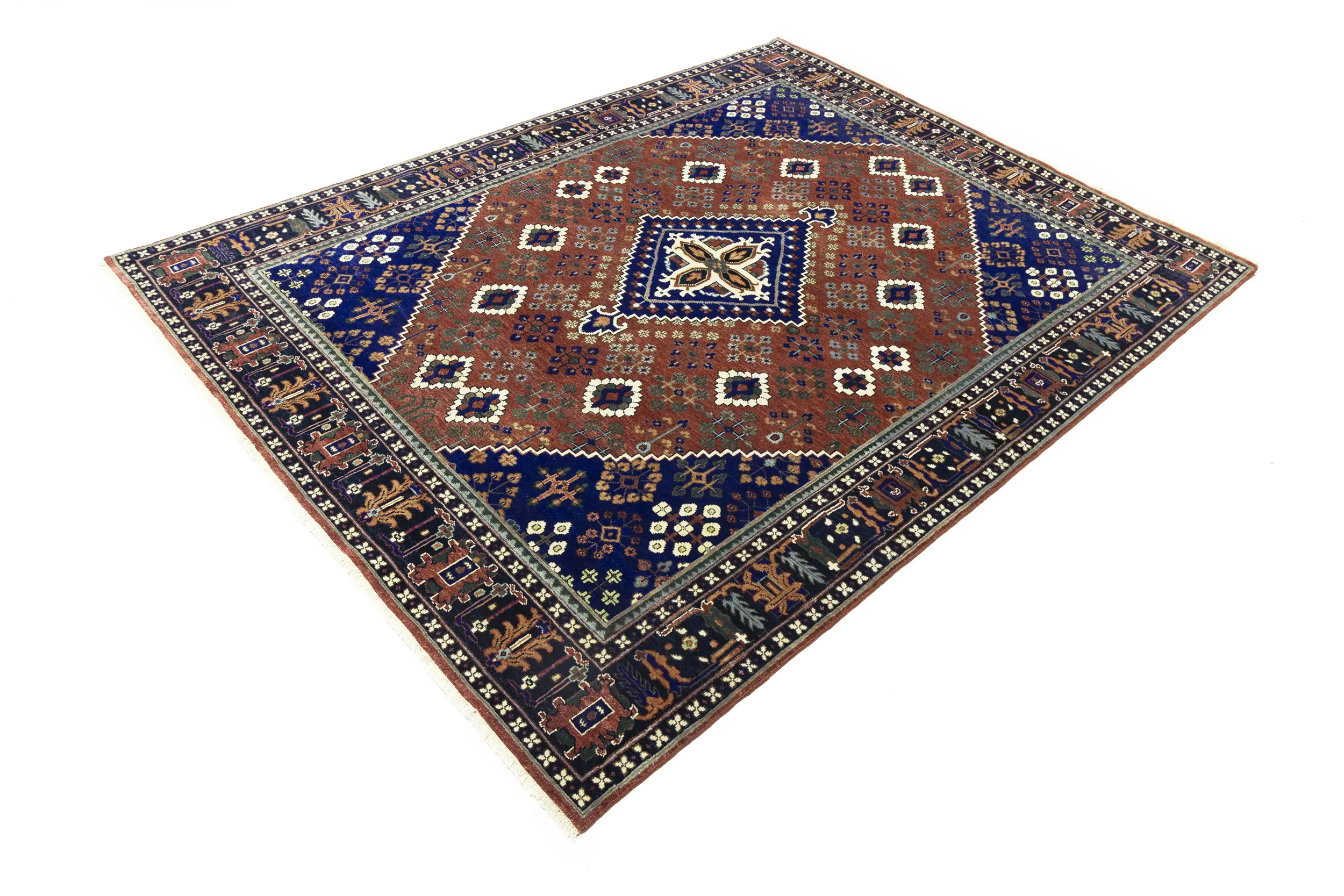 Magic Rugs Rust & Navy Tribal 8X10 Indo-Joshaghan Oriental Rug