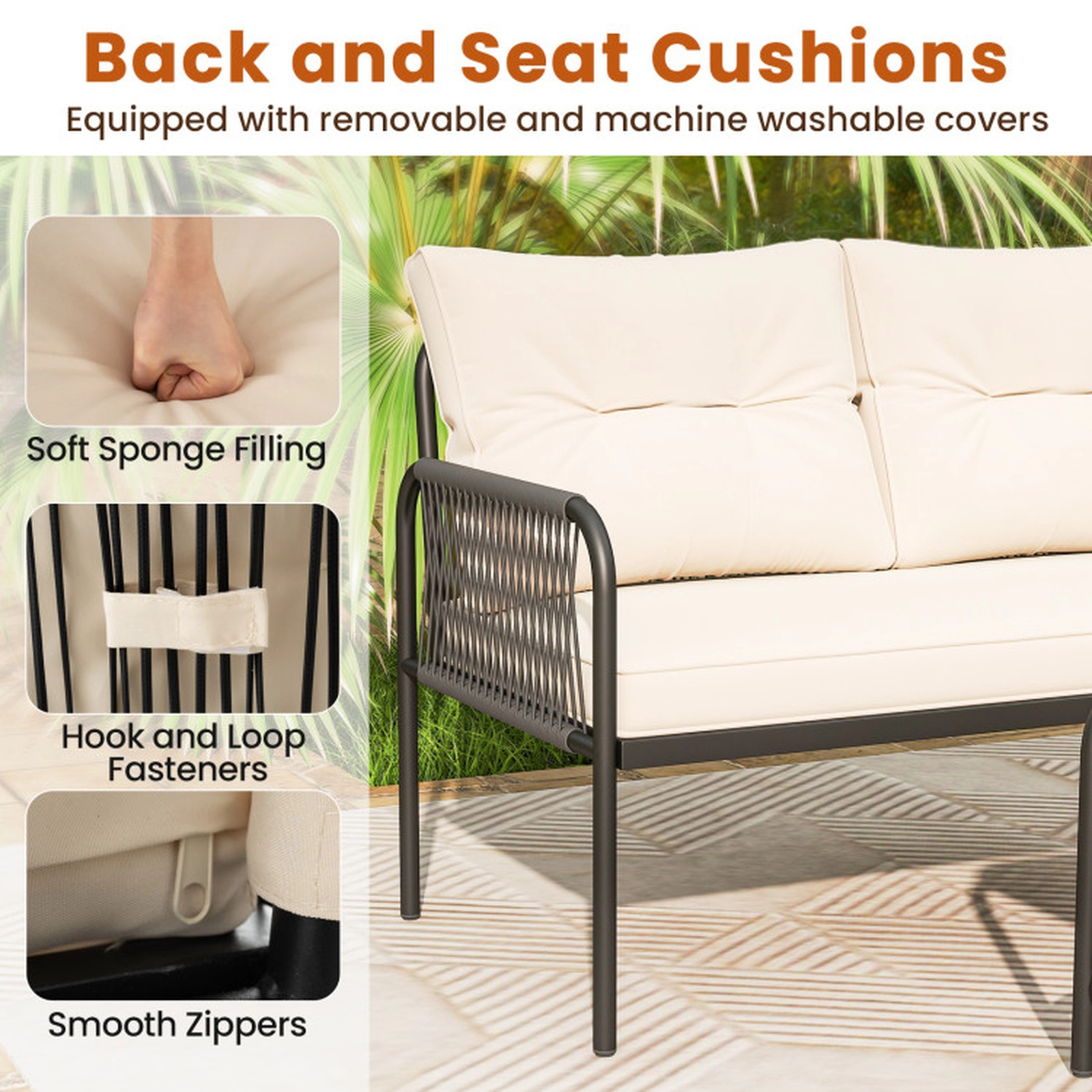 SUGIFT 3-Piece Beige L-Shaped Patio Sectional Set with Coffee Table 68-in W 48-in D 30-in H 660-lb Sofa Capacity