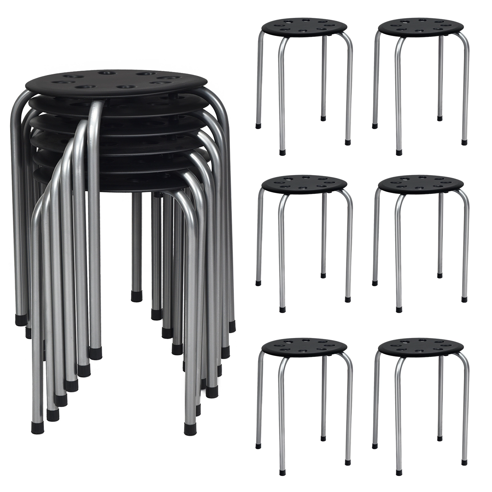 SUGIFT Set of 6 Portable Stackable Plastic Stools 220-Lb Capacity Gray with Steel Frame