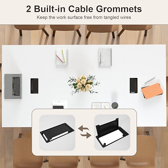 SUGIFT 95-in Rustic Brown Conference Room Table for 10 People with 2 Cable Grommets and 6-Leg Metal Frame