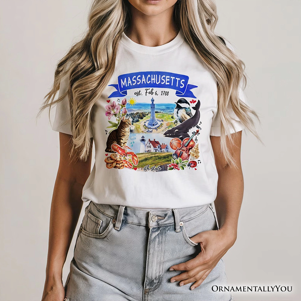 OrnamentallyYou Unisex Artistic Massachusetts State Themes And Landmarks T-Shirt