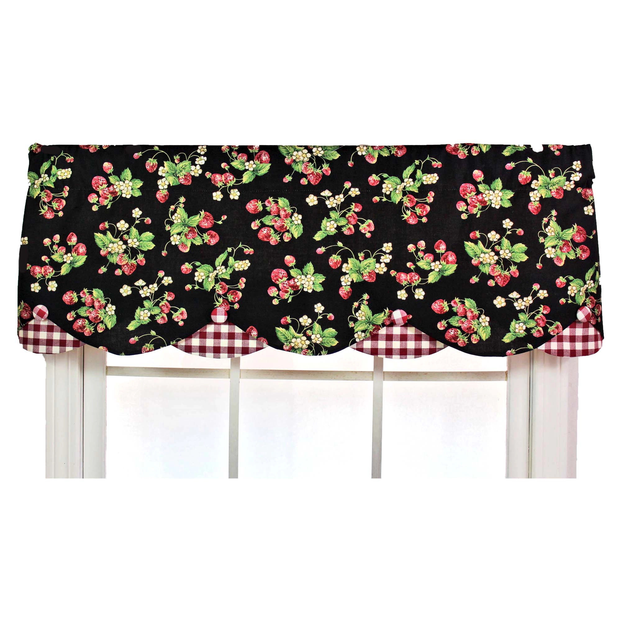 Strawberry Style Fields Petticoat 3" Rod Pocket Valance 50" x 15" Black by RLF Home