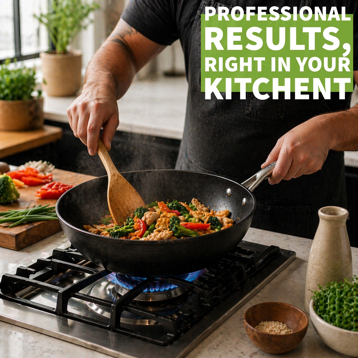 TECHEF Onyx - 12 Inch Nonstick Wok/Stir-Fry Pan with Cover
