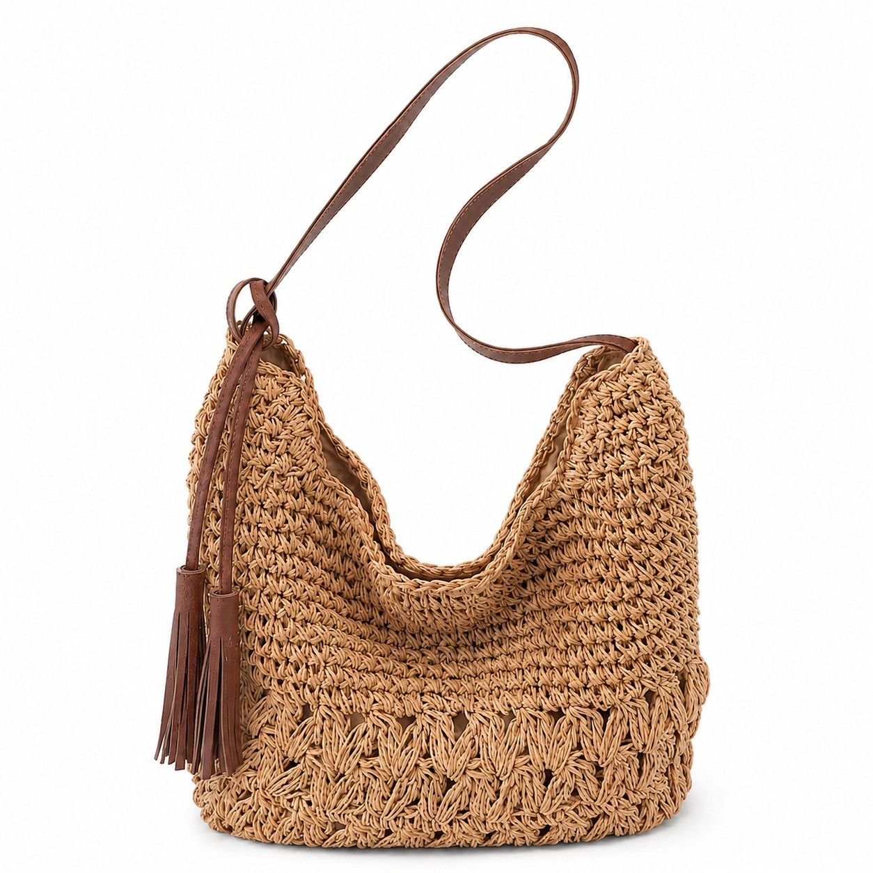 Alilang Women's Woven Hobo Shoulder Bag with Magnetic Closure and Slouchy Straw Style Texture, Khaki