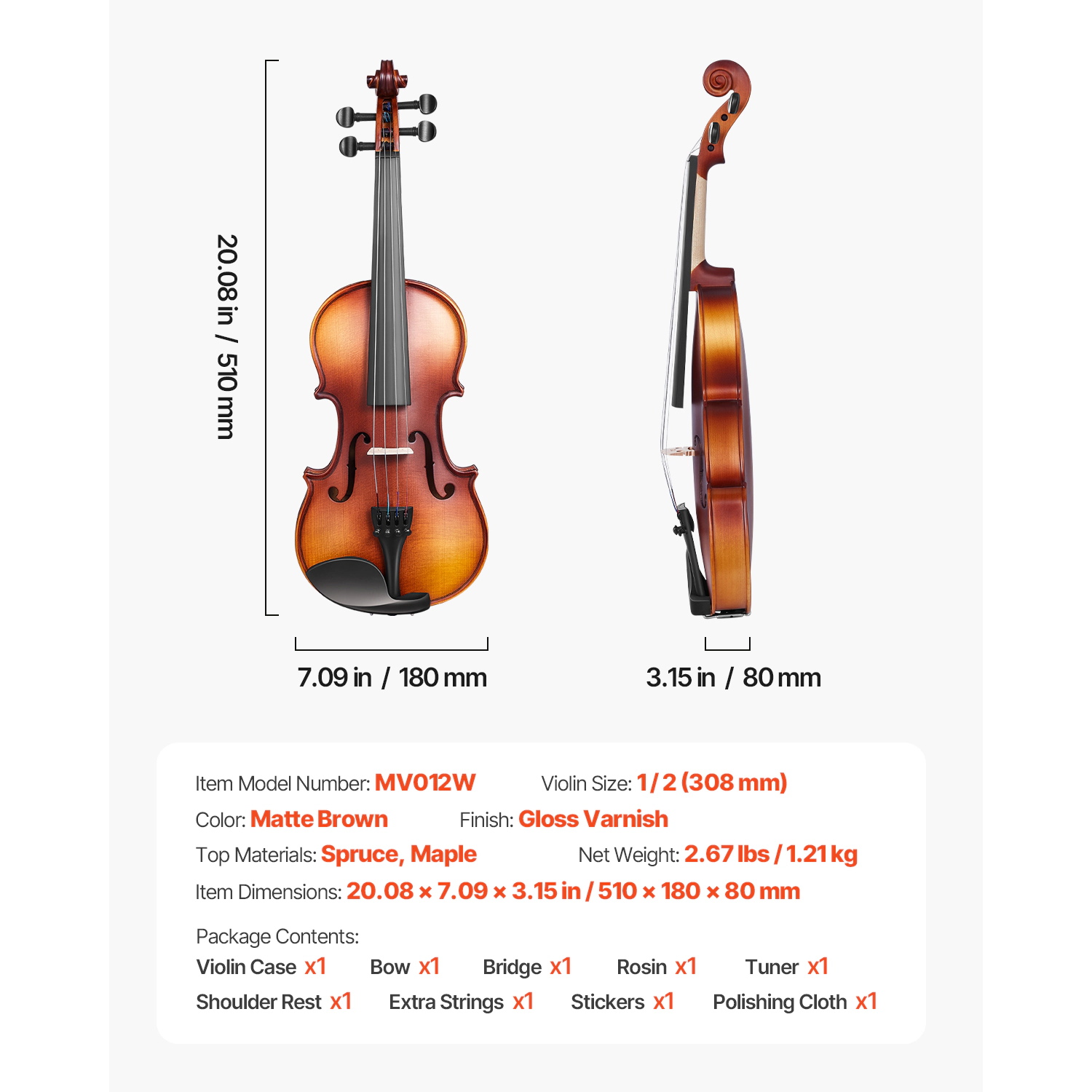 HONGGE Violin for Adults, Fiddle Set Beginners Student with Hard Case, Rosin, Bow, Shoulder Rest, Bridge