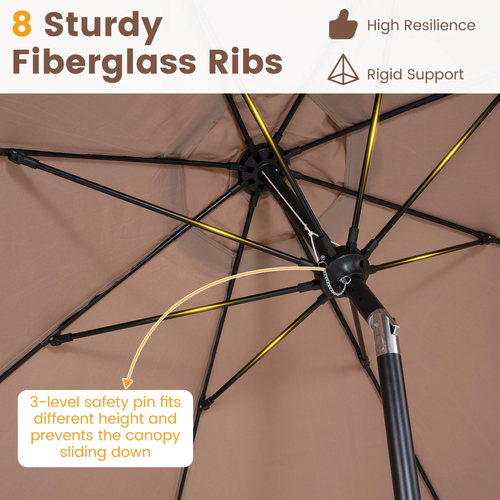 SUGIFT Brown Push Button Tilt Crank Lift and 8 Fiberglass Ribs 10 FT Scalloped Patio Umbrella