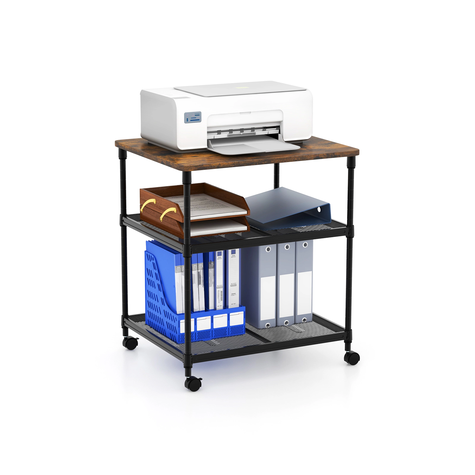 SUGIFT 3-Tier 110-lb Capacity Coffee Rolling Printer Stand Cart with Adjustable Shelf and Swivel Wheels
