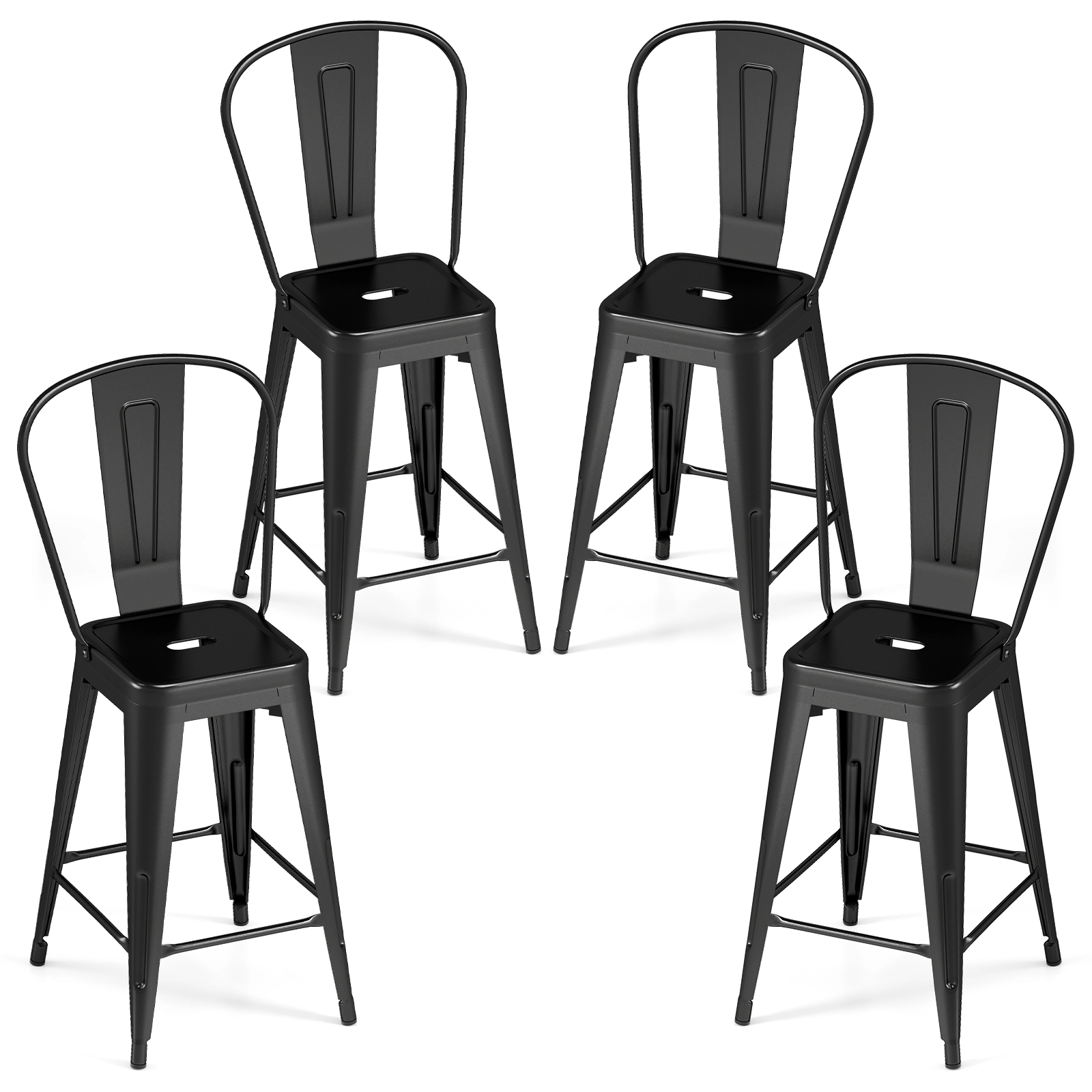 Glintex 4-Piece 24-Inch Stackable Metal Counter Stool Set with Removable Backs