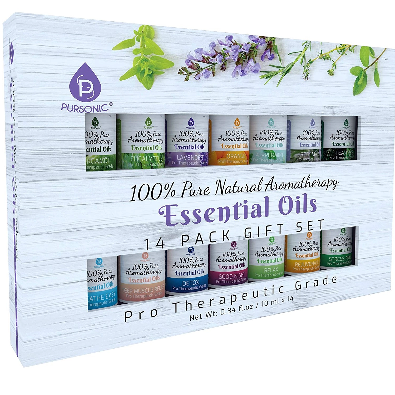 Pursonic Unisex 14 Pack 100% Pure Therapeutic Essential Aromatherapy Oils