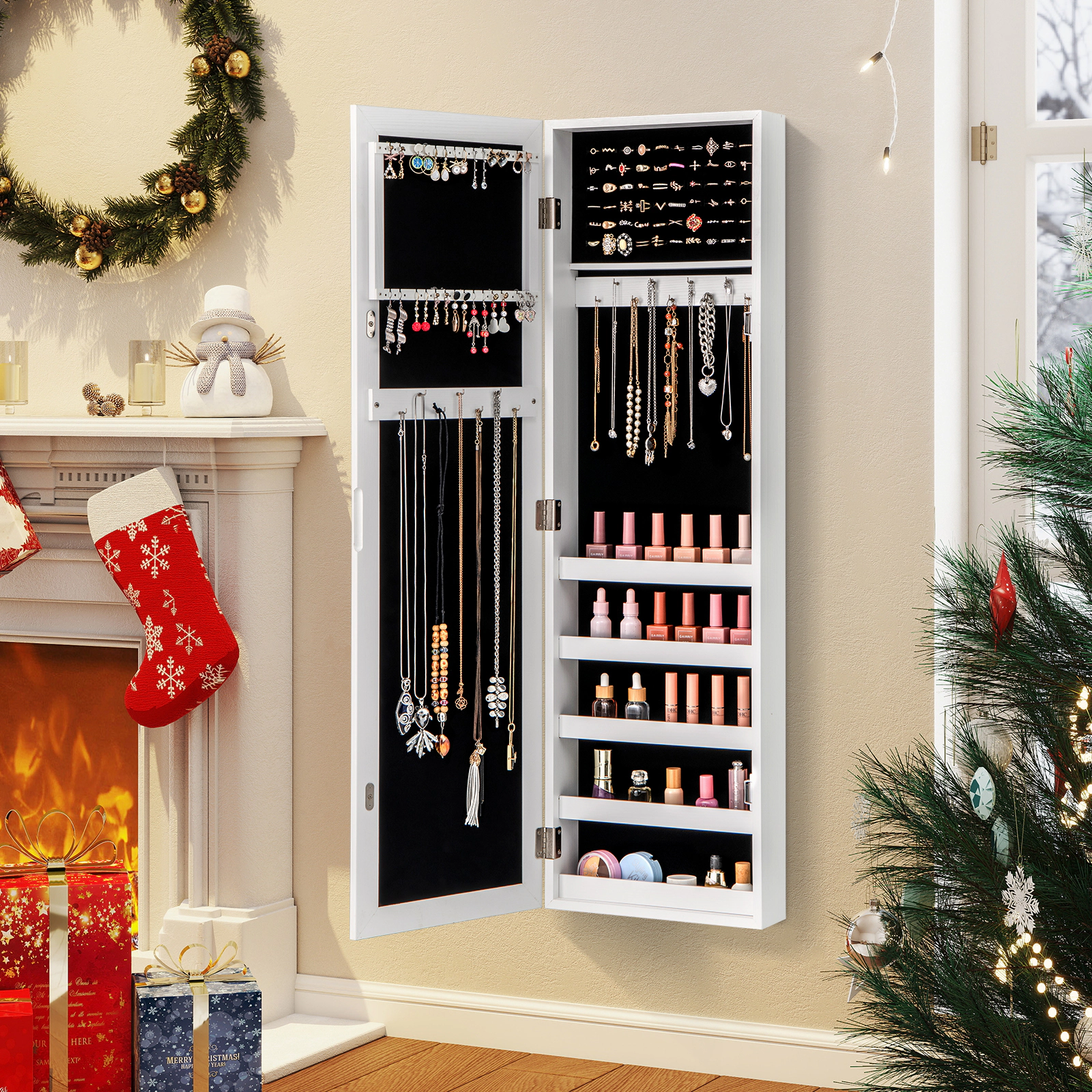 LJG Door and Wall Mounted Armoire Jewelry Cabinet with Full-Length Mirror