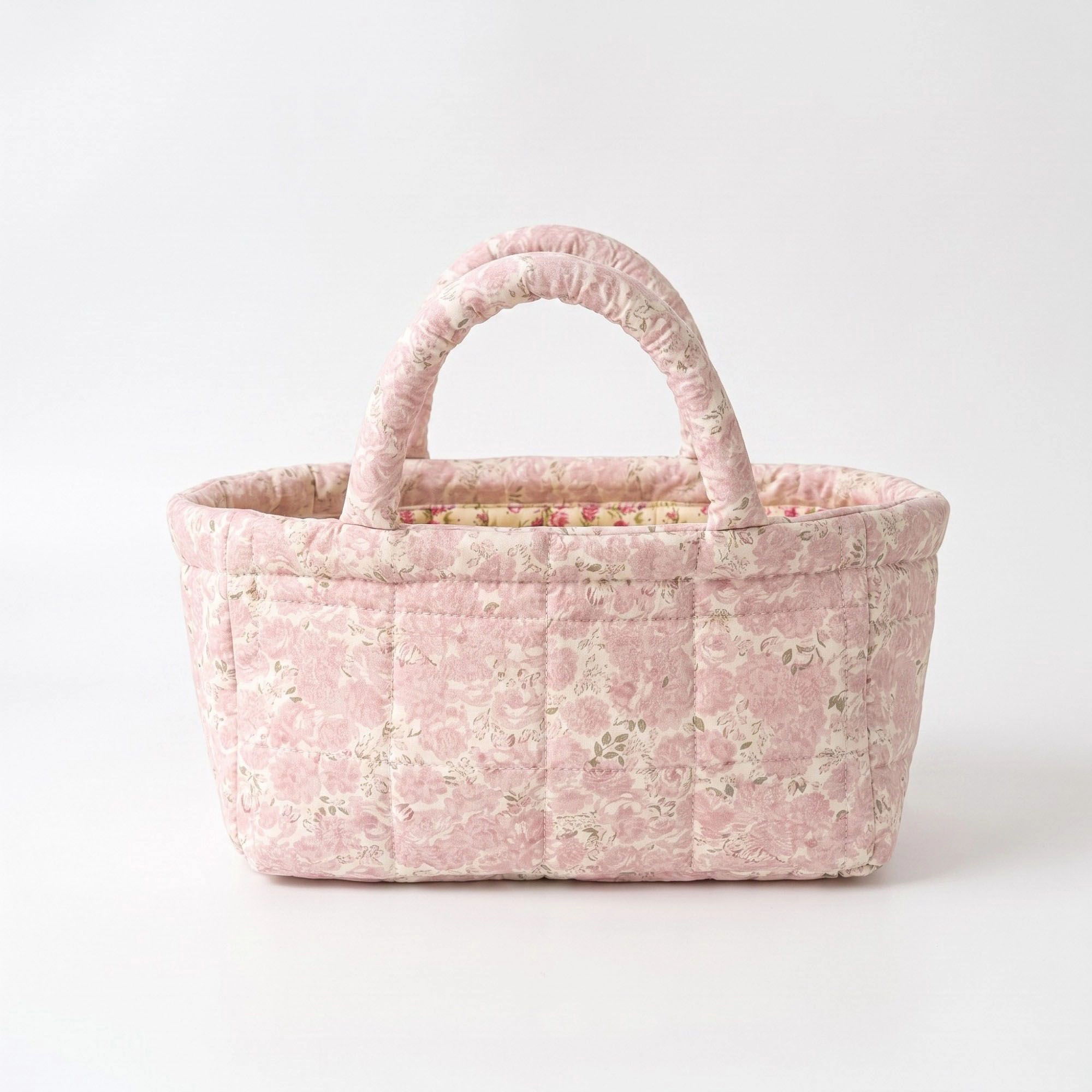 Alilang Unisex Quilted Floral Storage Basket with Handles for Home Organization