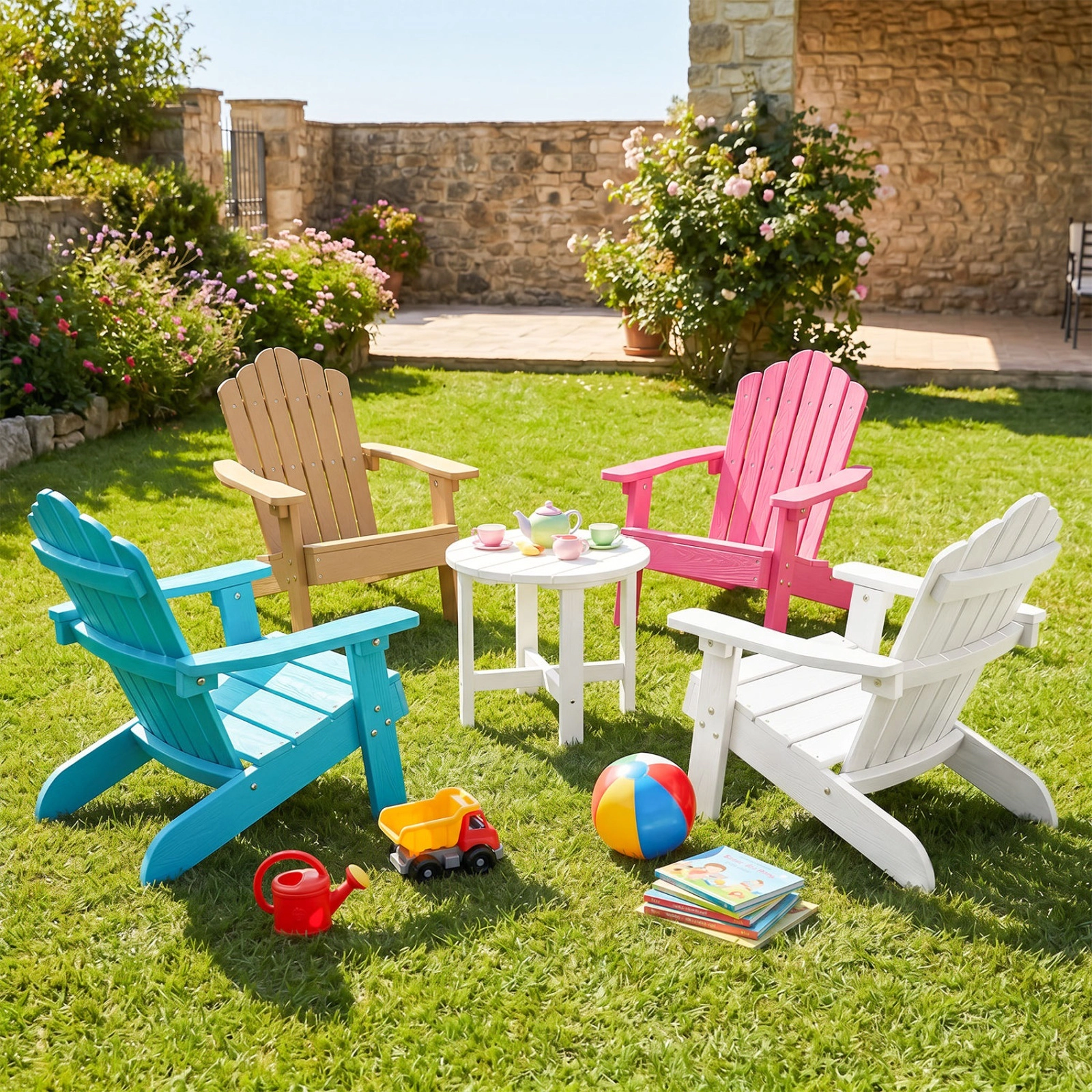 SUGIFT Set of 2 Kids Outdoor Lawn Chairs, Fade-Resistant White HIPS, Reinforced Back Bars