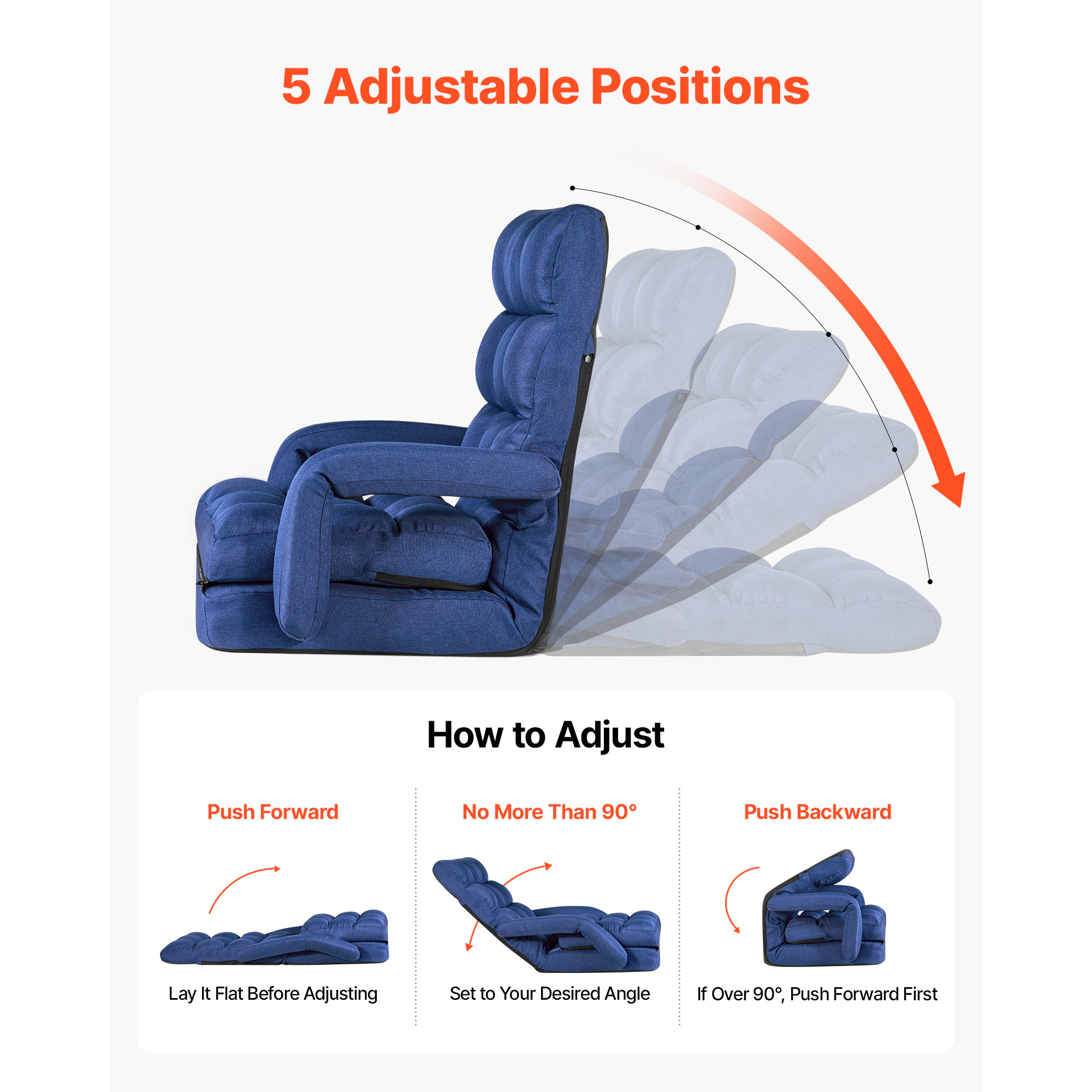 HONGGE Floor Chair 5 Adjustable Positions Folding Floor Gaming Chair with Ergonomic Back Support Sturdy Metal Frame