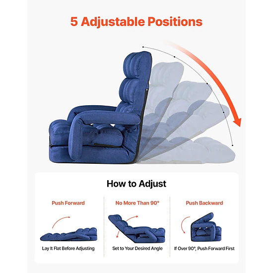 HONGGE Floor Chair 5 Adjustable Positions Folding Floor Gaming Chair with Ergonomic Back Support Sturdy Metal Frame