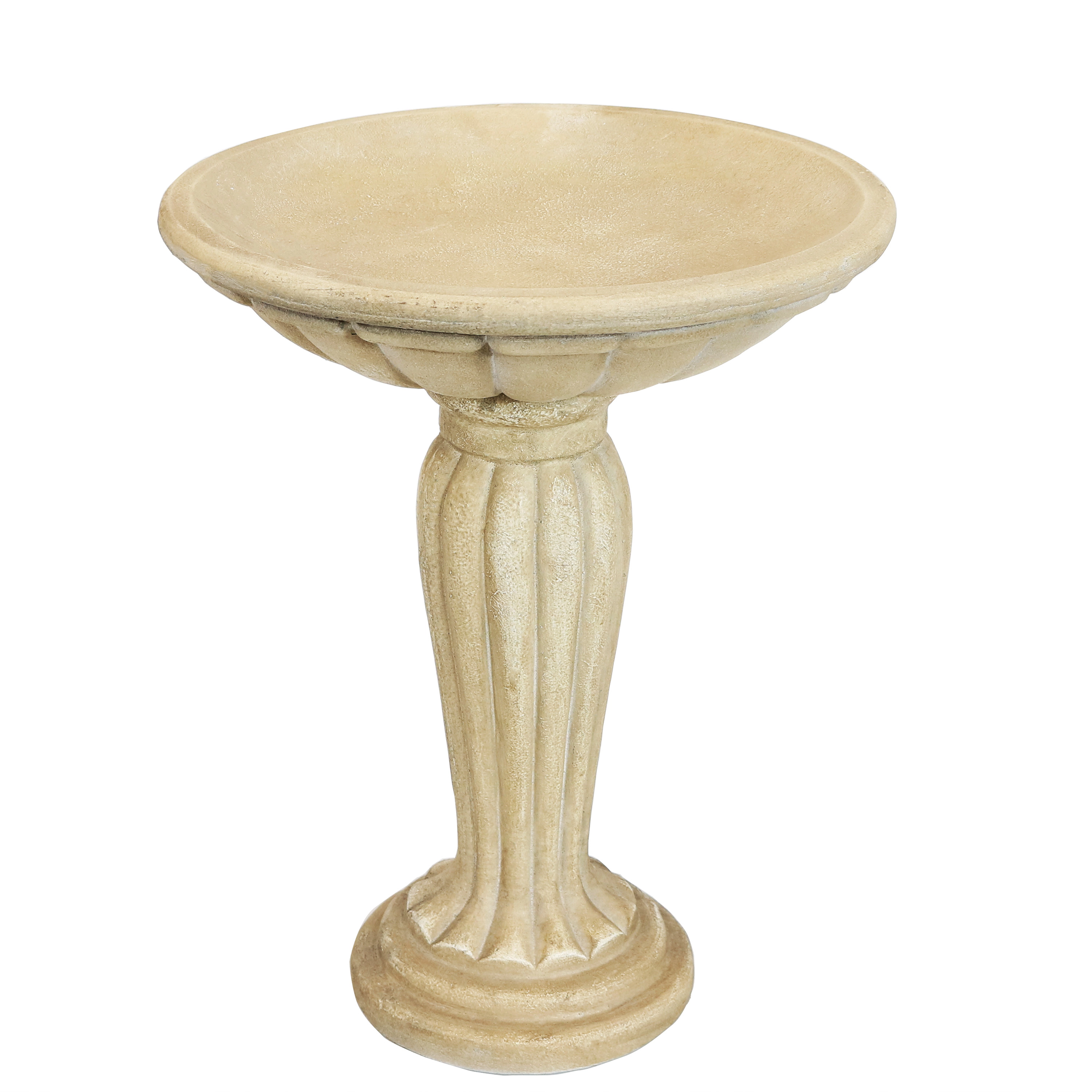 Sunnydaze Grecian Concrete Bird Bath for Outside, 20” H, Antique White