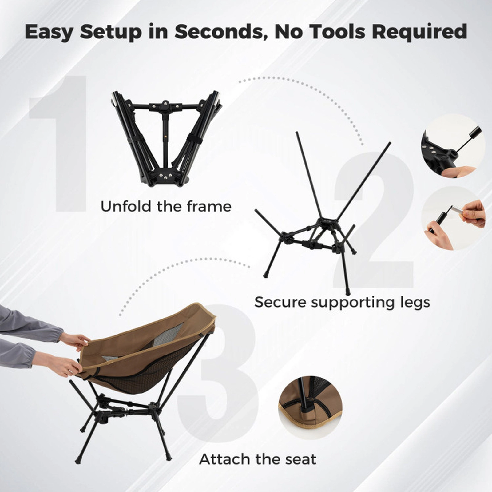 SUGIFT Double-Triangular Frame Portable Camping Chair with Carrying Bag Coffee+Black