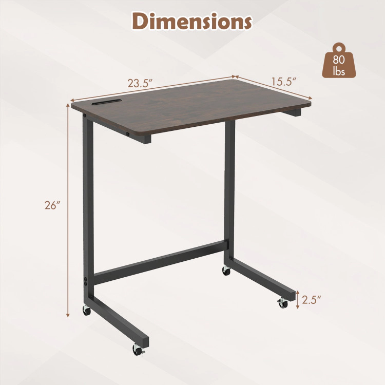 Hivvago C-Shaped End Table With Wheels Mobile Bedside Table With Built-In Phone Slot