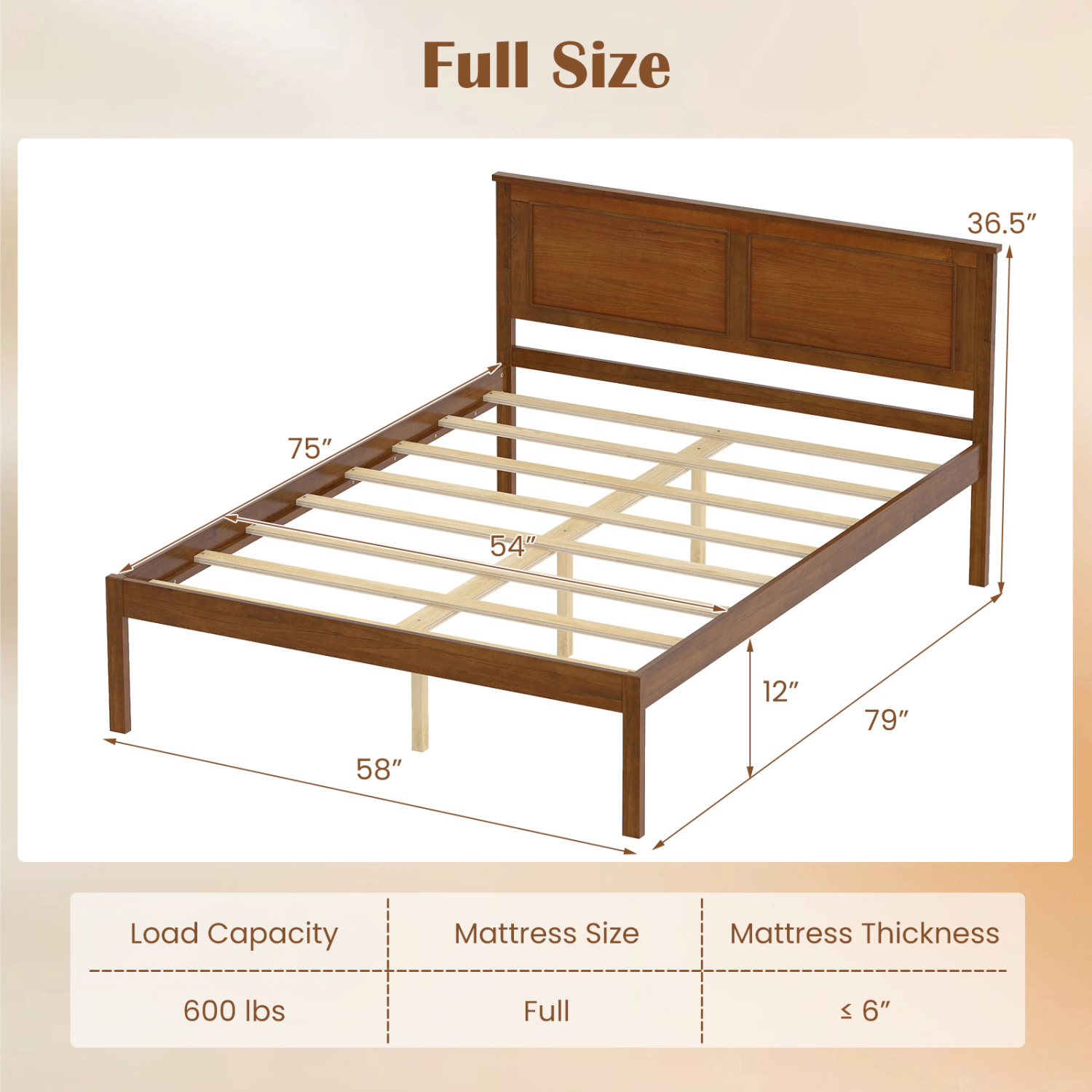 LJG Full/Queen/Twin Bed Frame Farmhouse Wooden Platform with Headboard