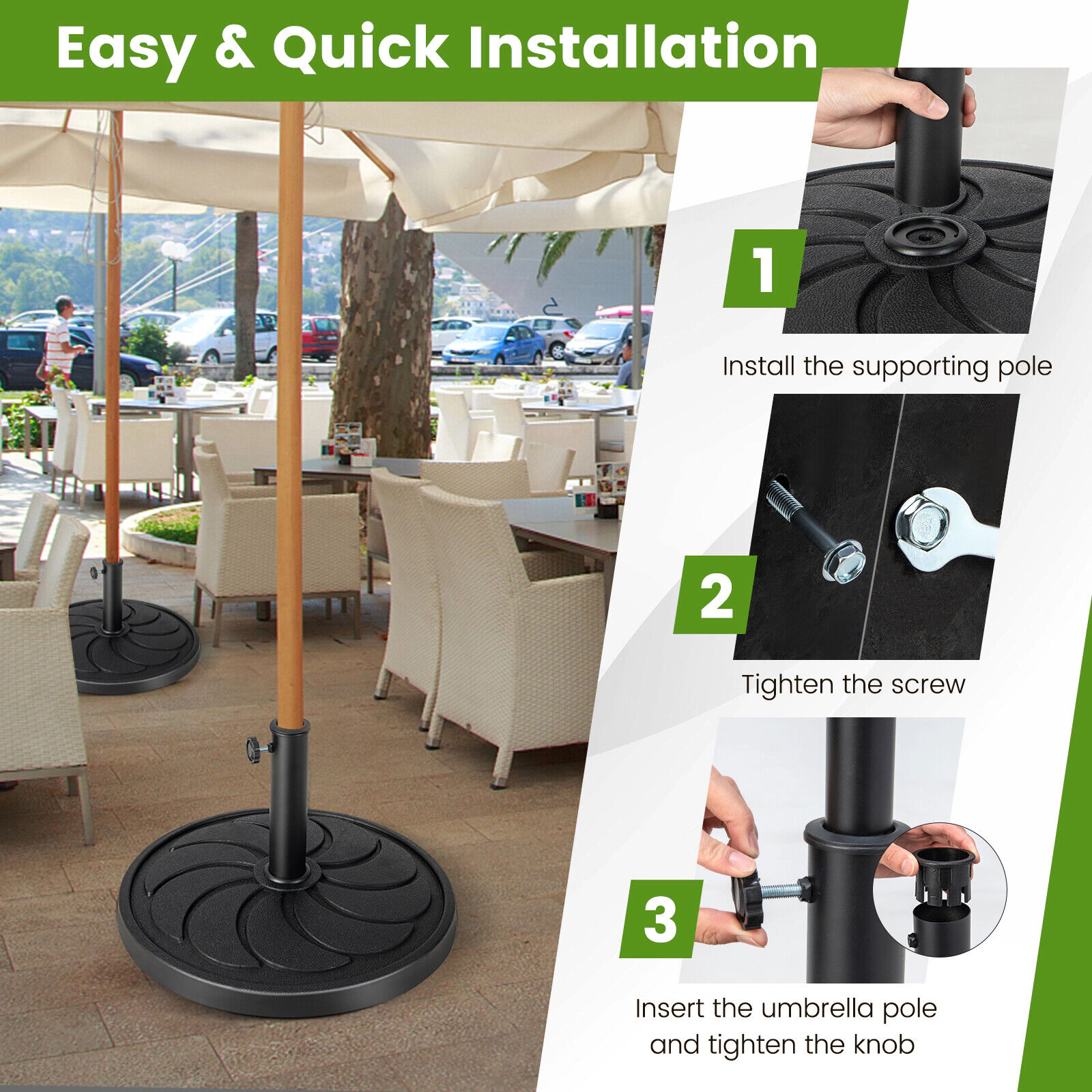 Slickblue 40 lb Resin Patio Umbrella Base with Metal Pole and Adapters Black