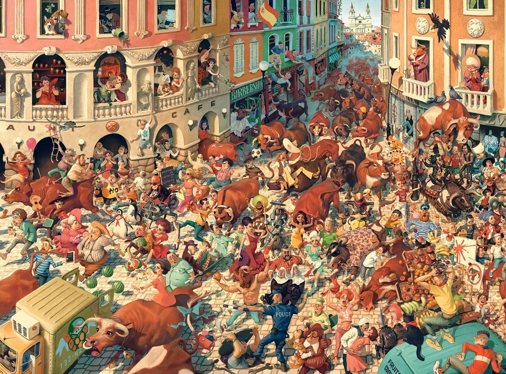 CASTORLAND 3000 Piece Jigsaw Puzzles, Bull Run in Pampeluna, Art Collection, High Detail Seek and Find, C-300648-2
