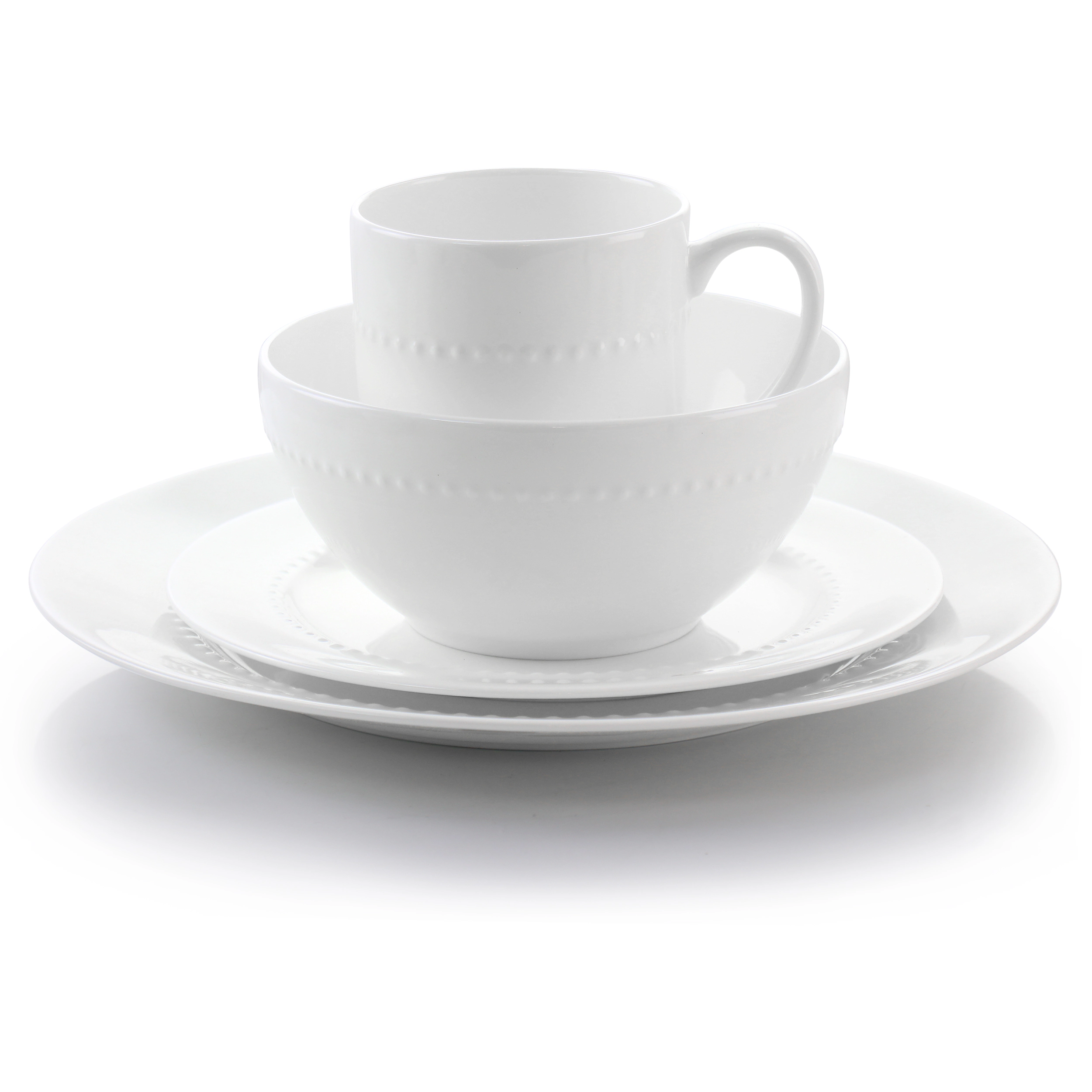 Gibson Elite 16 Piece Embossed Bone China Dinnerware Set in White