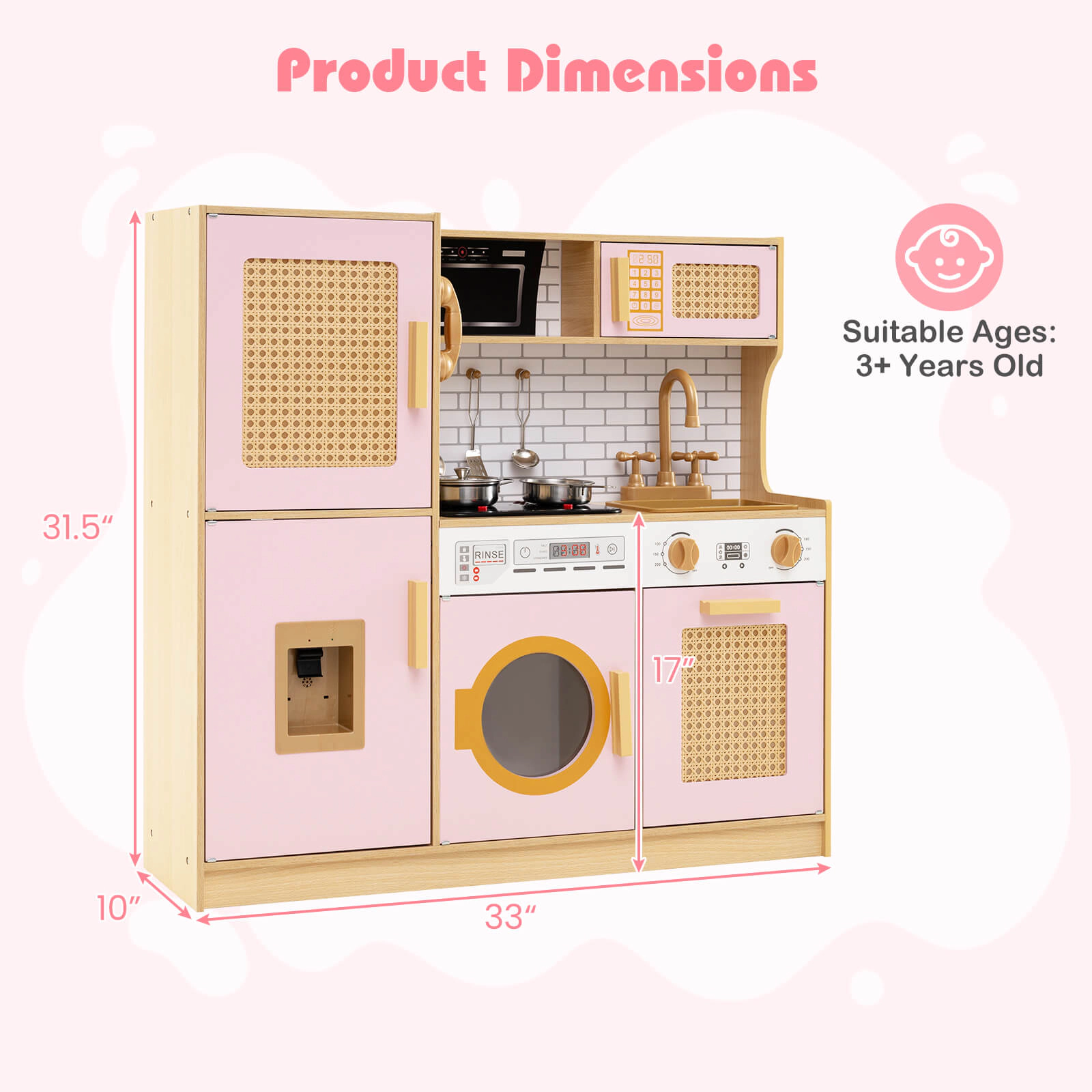 Costway Wooden Kids Kitchen Playset Pretend Play with Real Sounds Lights Yellow