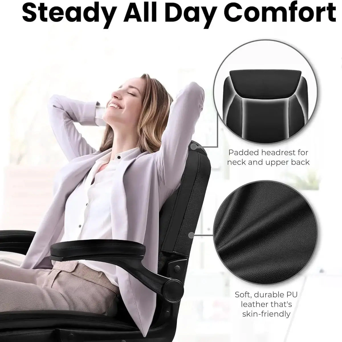 Platinum-Level Office Chairs Big And Tall Leather Ergonomic Office Chair With Flip Up Arms 360 Degree Swivel Height