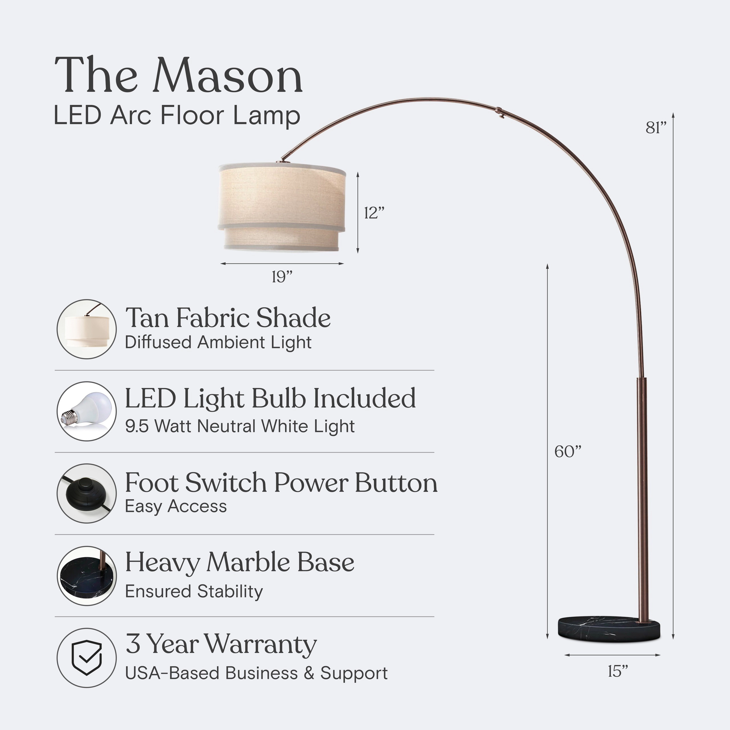 Brightech Mason Arc Marble Floor Lamp