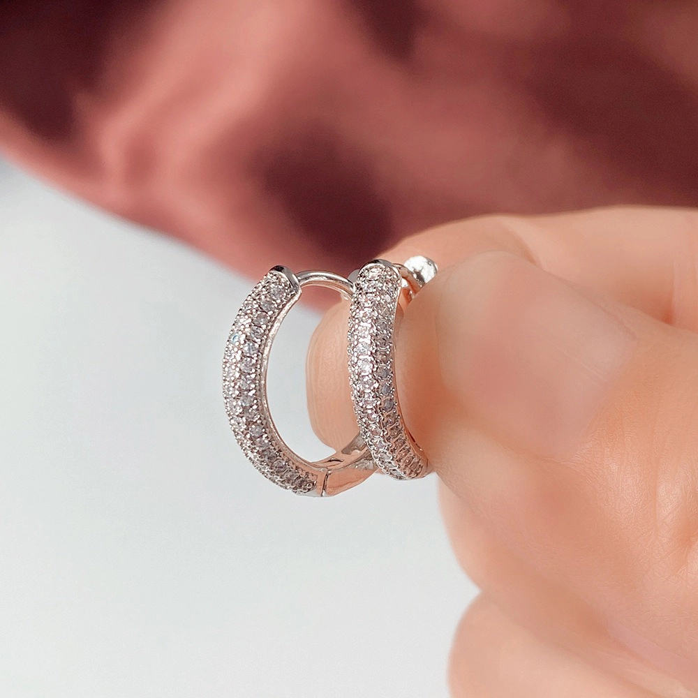 Lightweight White Gold Plated Tiny Round Cubic Zirconia Huggie Hoop Earrings