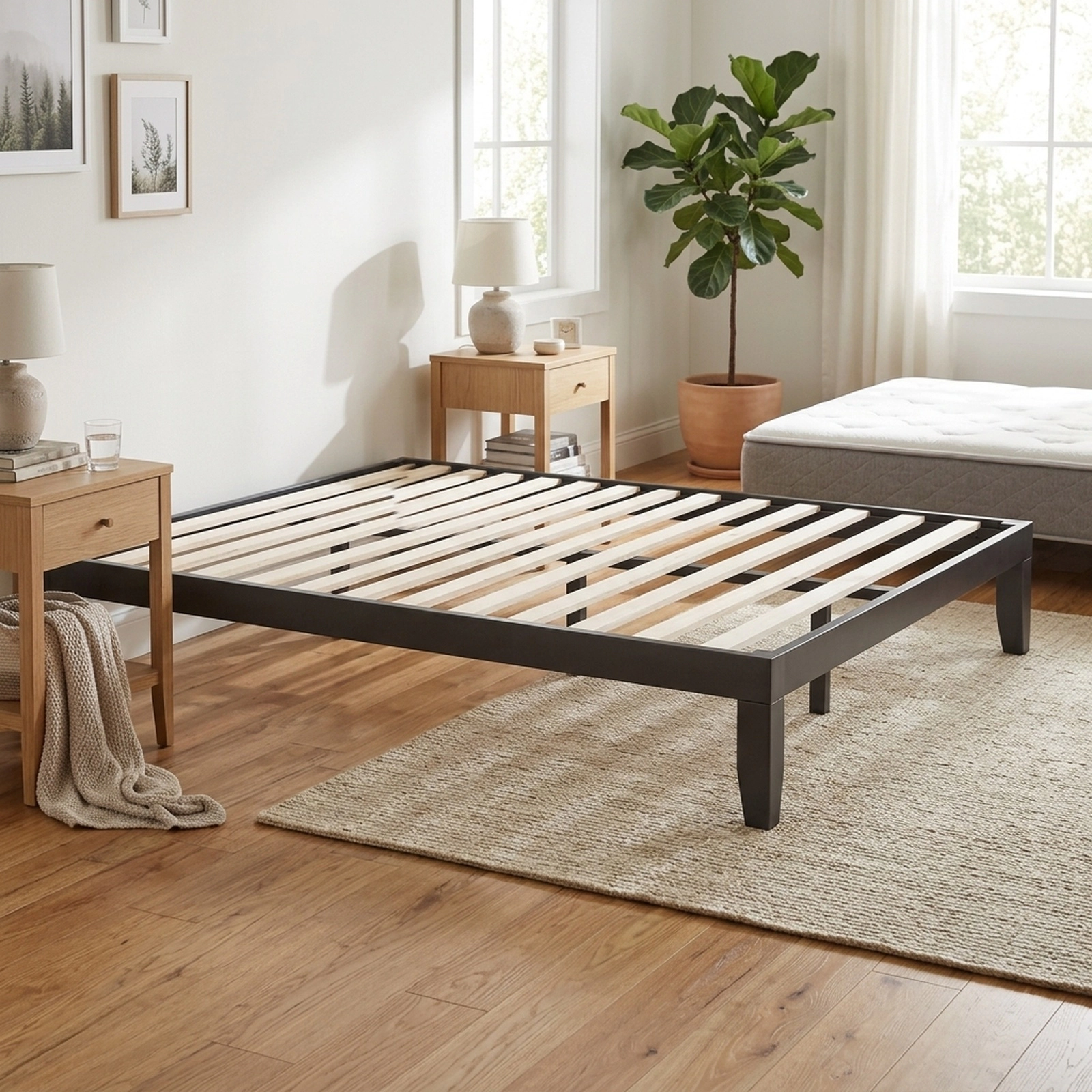 SUGIFT 14-Inch King Platform Bed Frame, Solid Rubberwood and Poplar, 14 Slats, No Box Spring