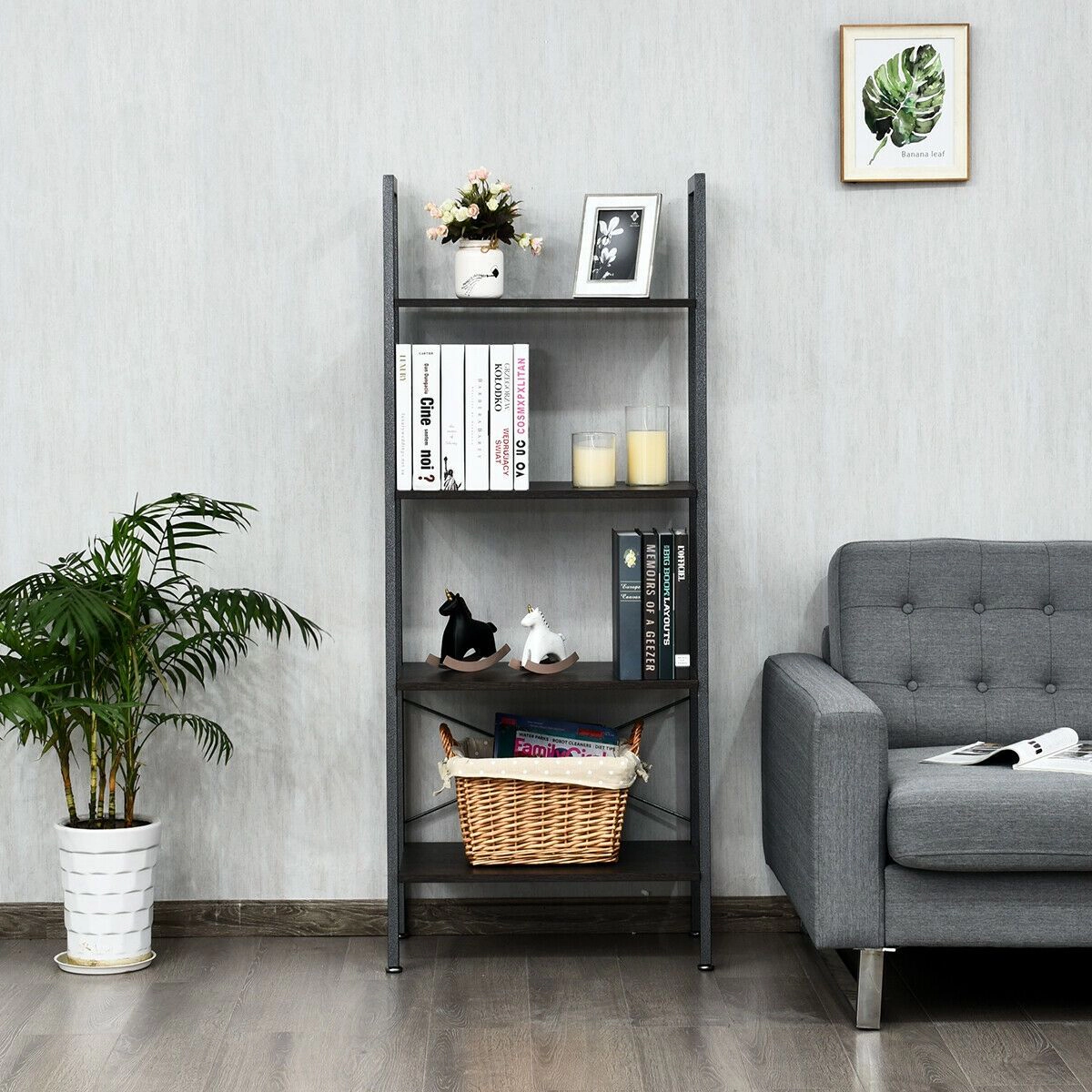 SlickBlue Modern 4-Tier Storage Shelf with Metal Frame and Wood