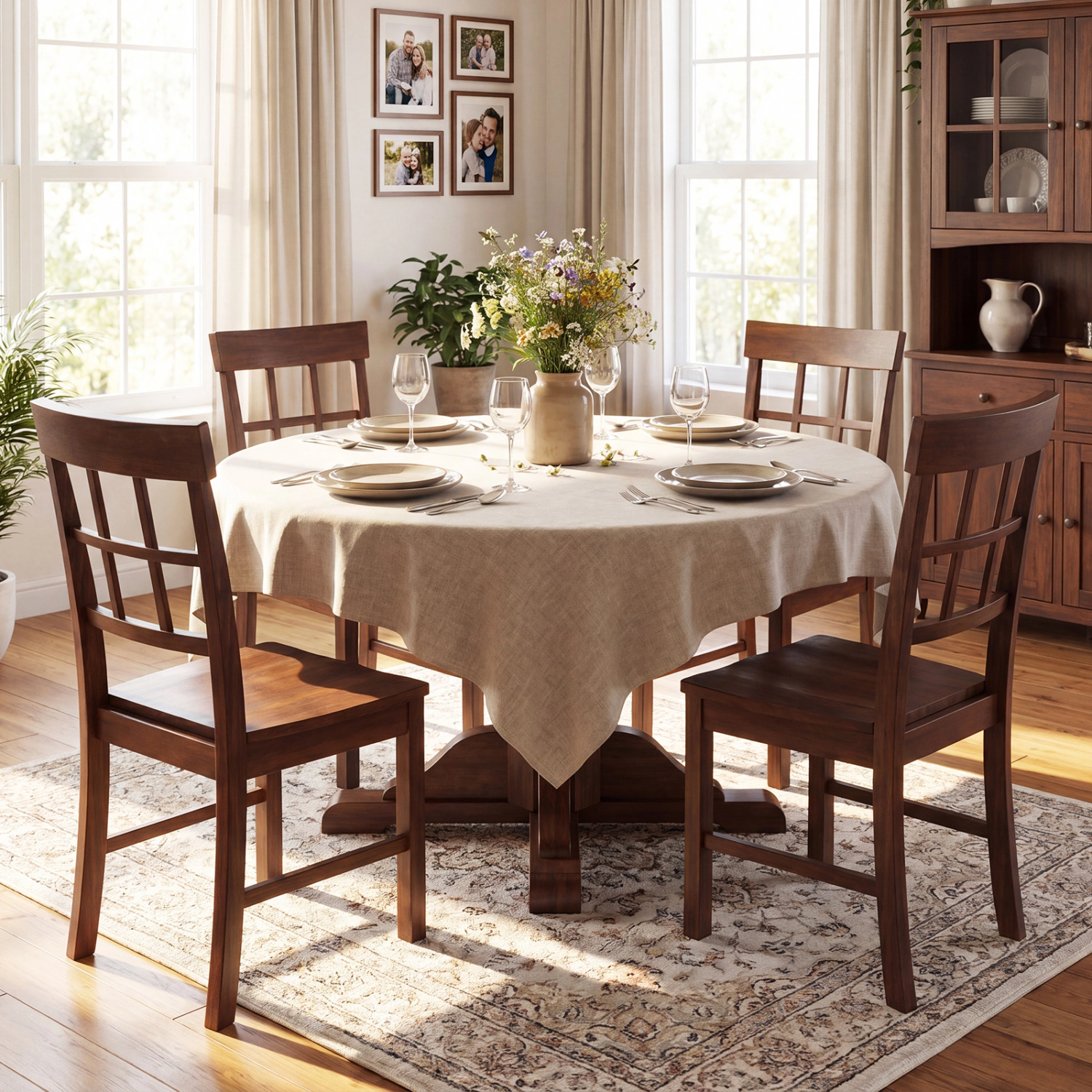 LJG Rubber Wood Dining Chairs Set of 2 with High Backrests