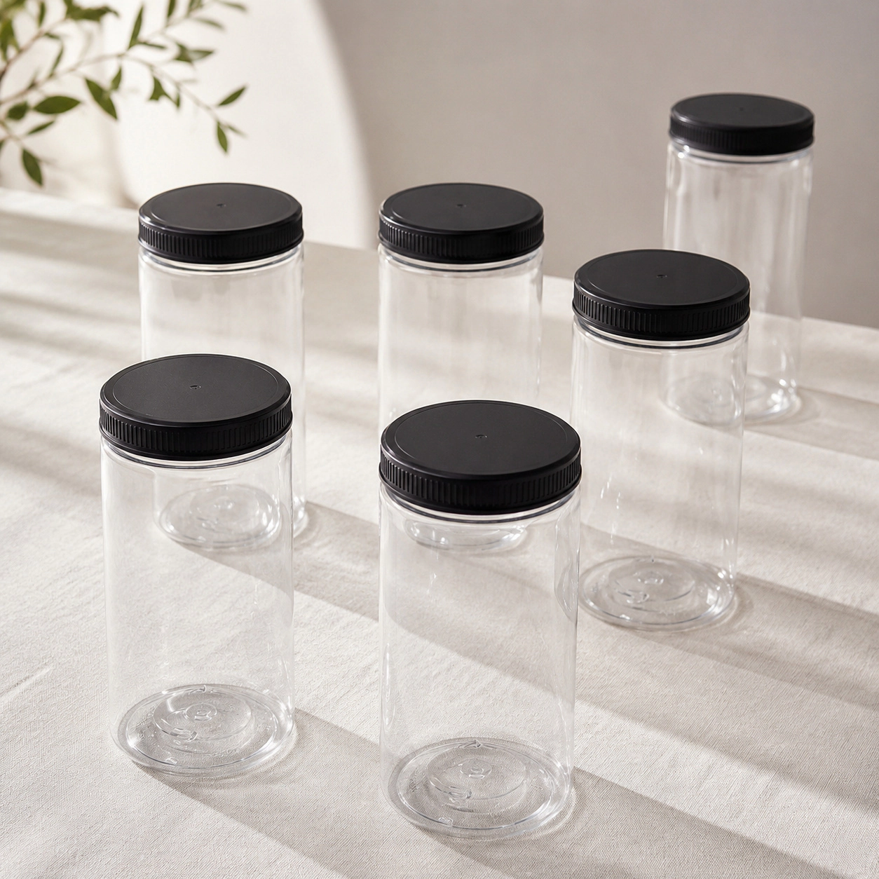WZK Clear Plastic Airtight Lids Food Safe PET Plastic Food Storage Jars