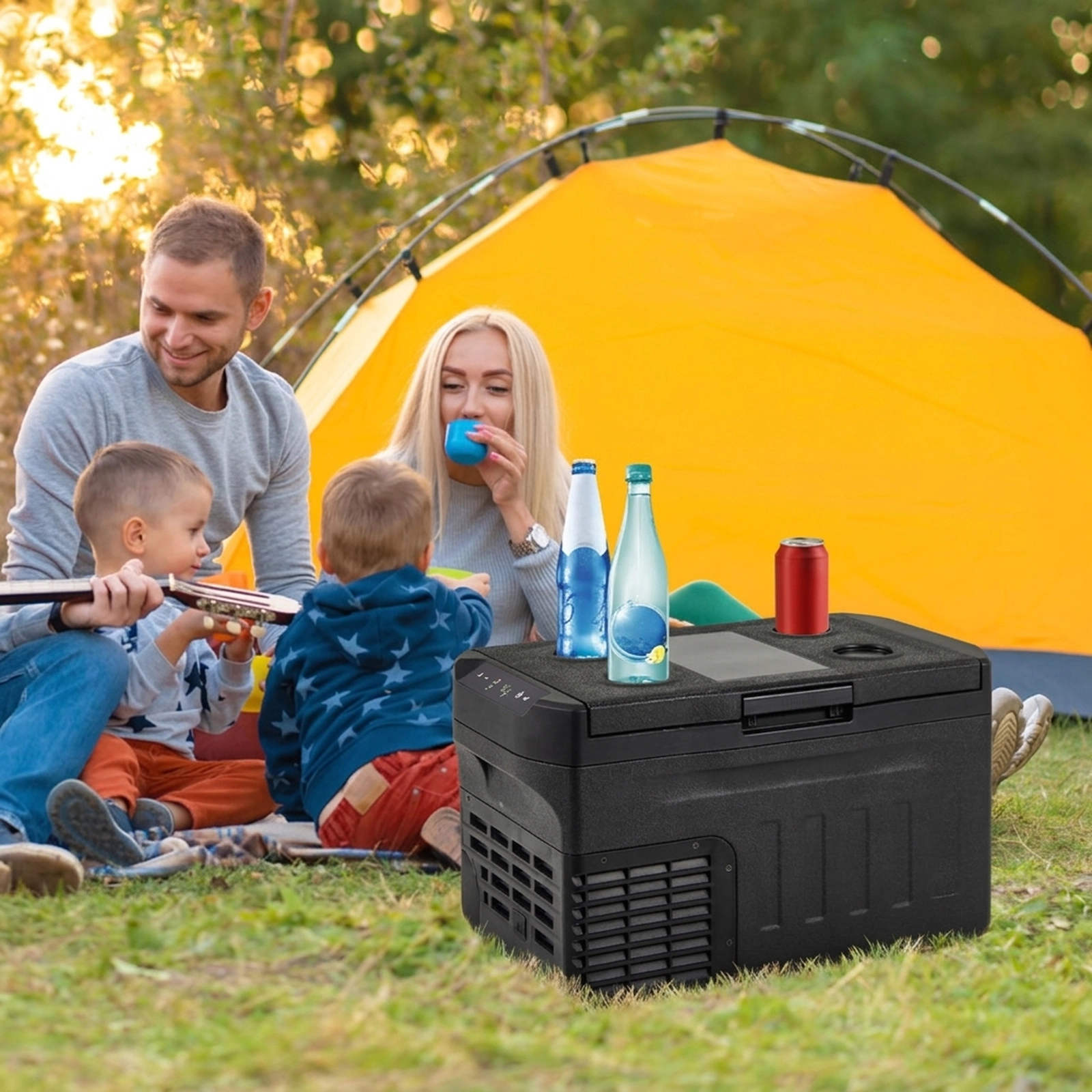 SUGIFT Black 23-Qt 12V Portable Car Refrigerator with Touch Panel and Removable Divider 42W Eco Mode