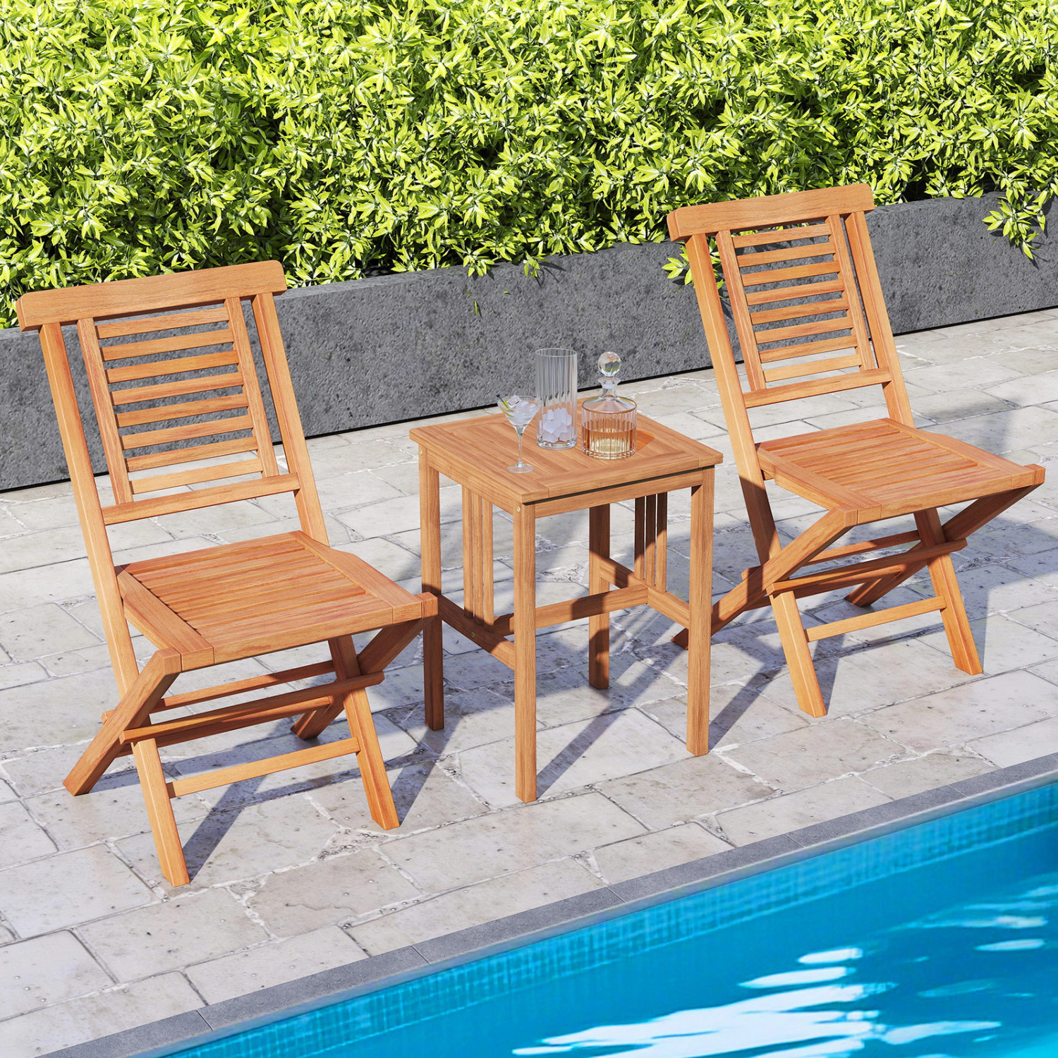 LJG Teak Wood Folding Patio Chairs Set of 2 with x-Support & High Backrest for Backyard
