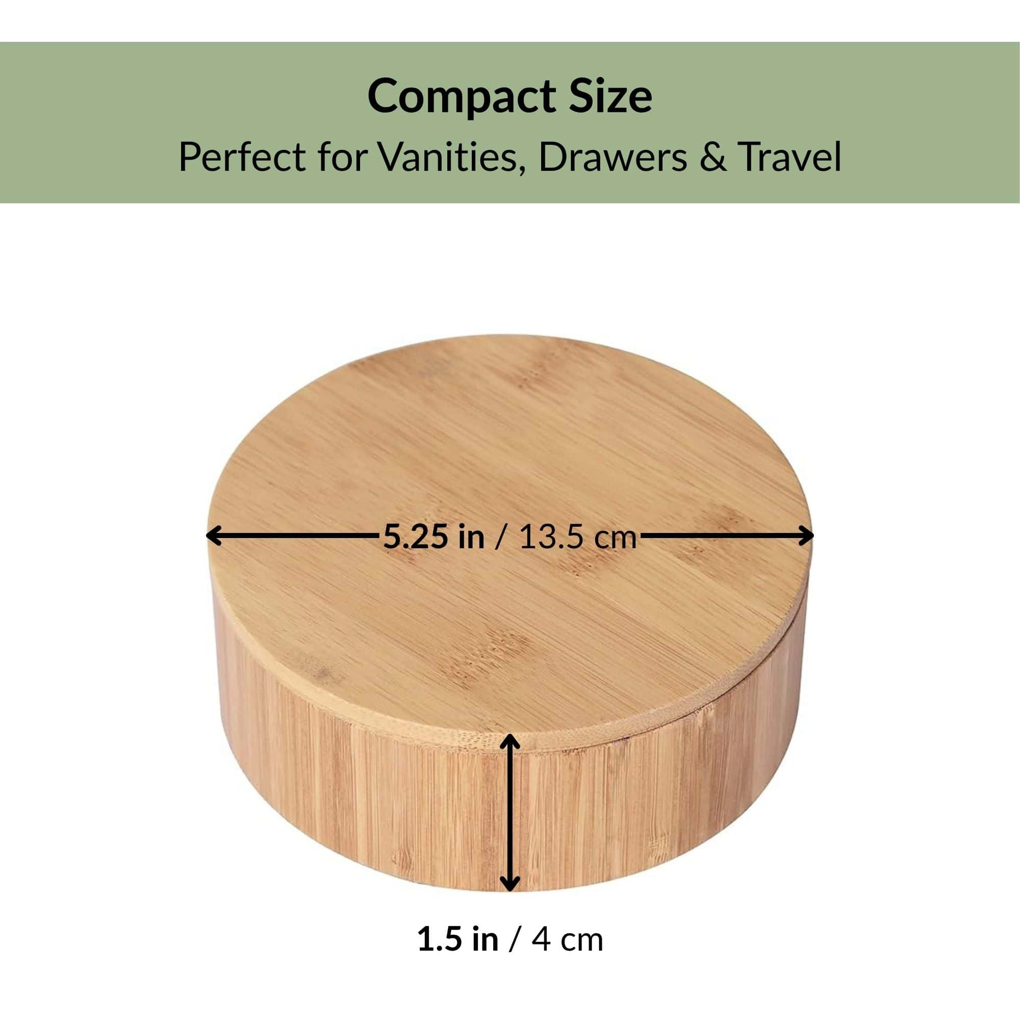 Evideco French Home Goods Round Bamboo Jewelry Box with Mirror, 3 Compartments
